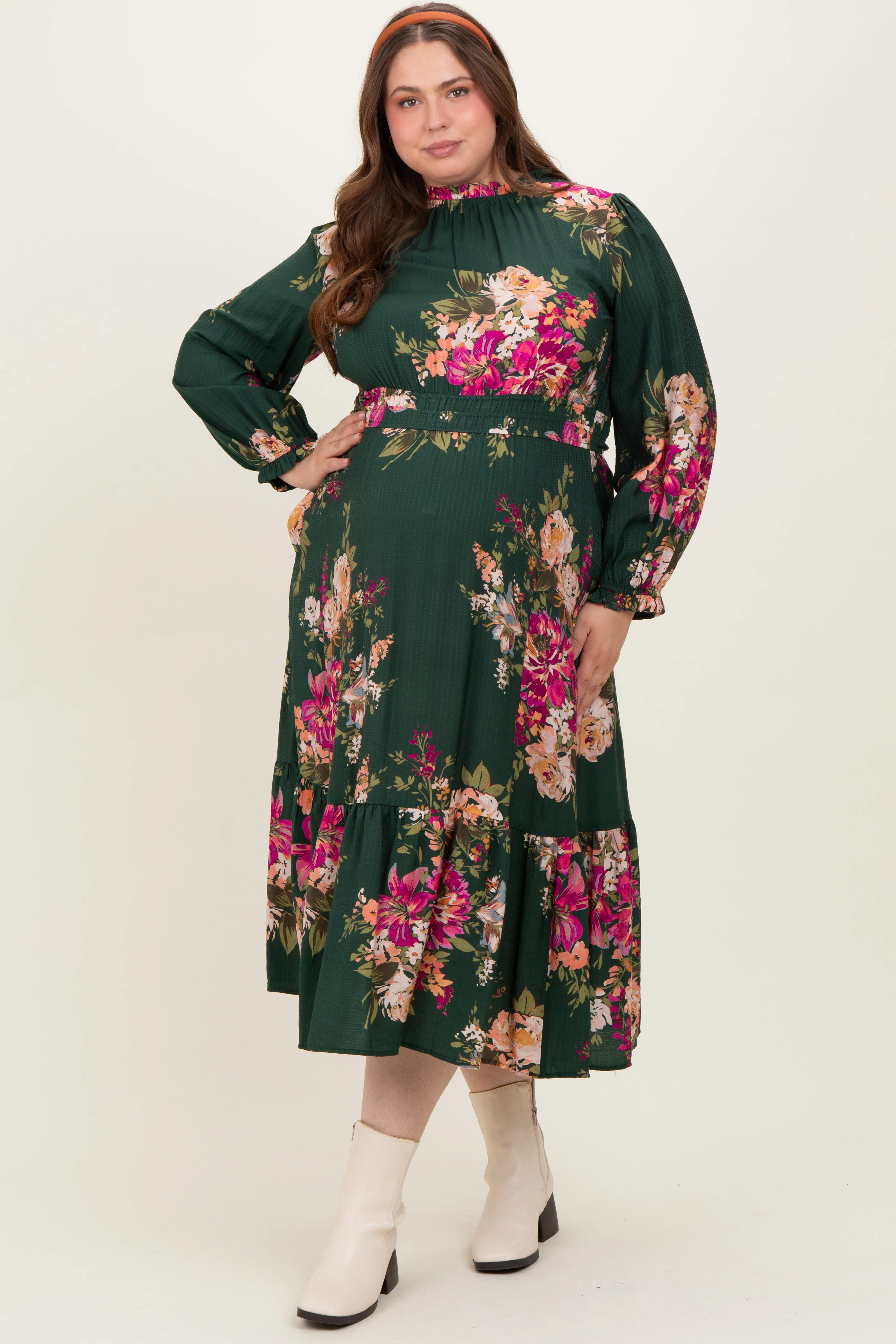 Forest Green Floral Long Sleeve Maternity Plus Midi Dress sold by Pinkblush product image thumbnail 2