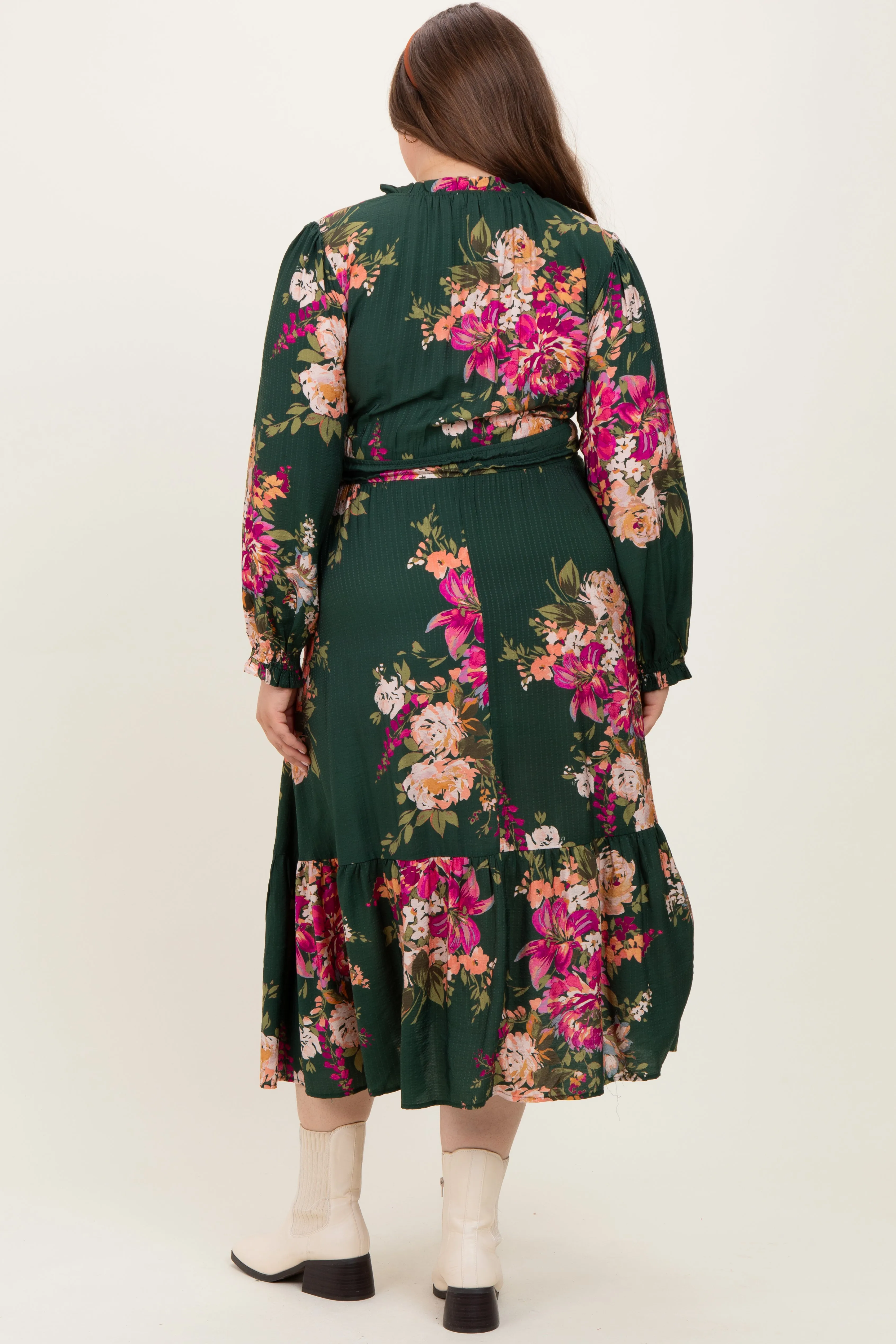 Forest Green Floral Long Sleeve Maternity Plus Midi Dress sold by Pinkblush product image thumbnail 4