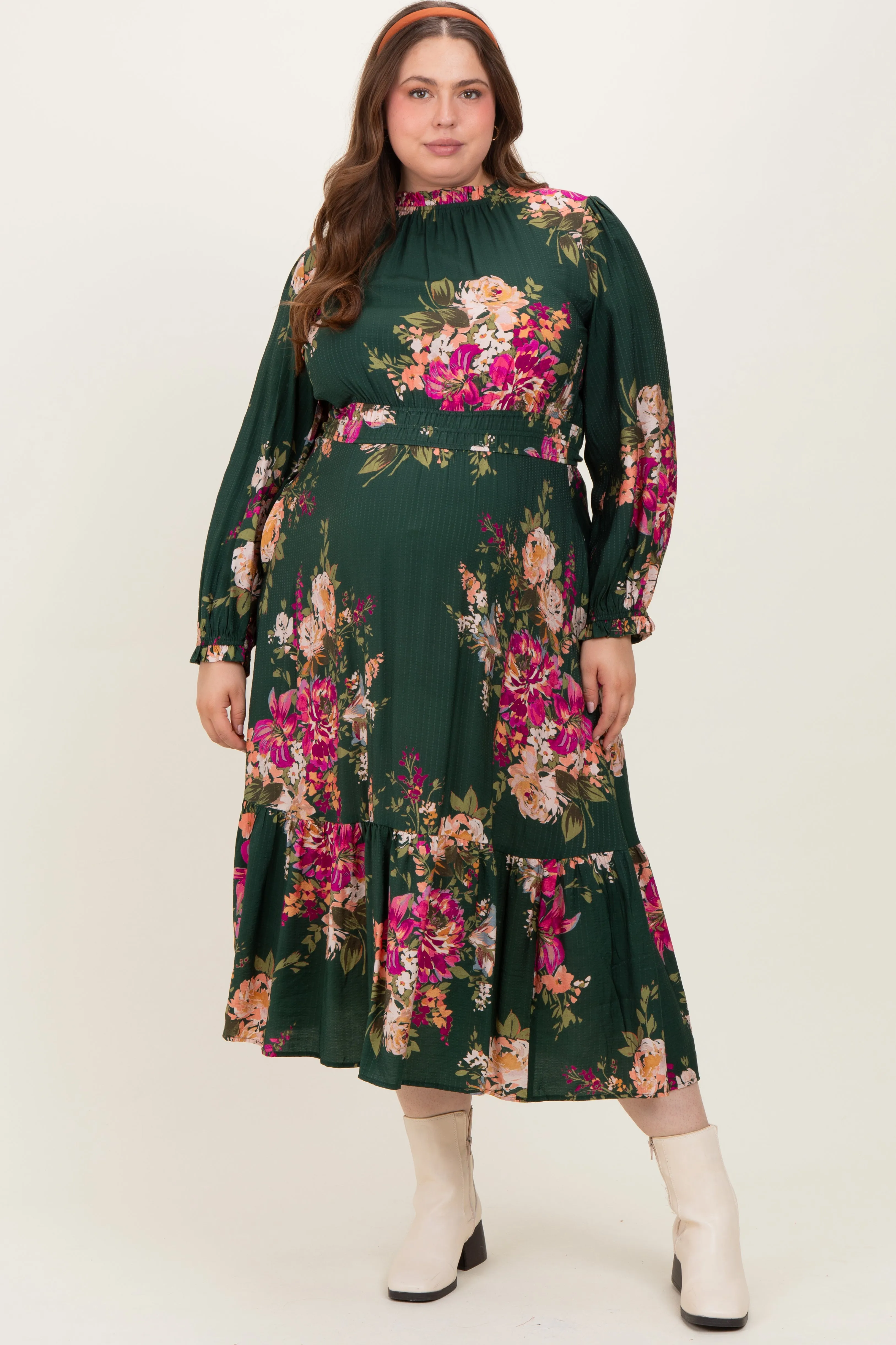 Forest Green Floral Long Sleeve Maternity Plus Midi Dress sold by Pinkblush