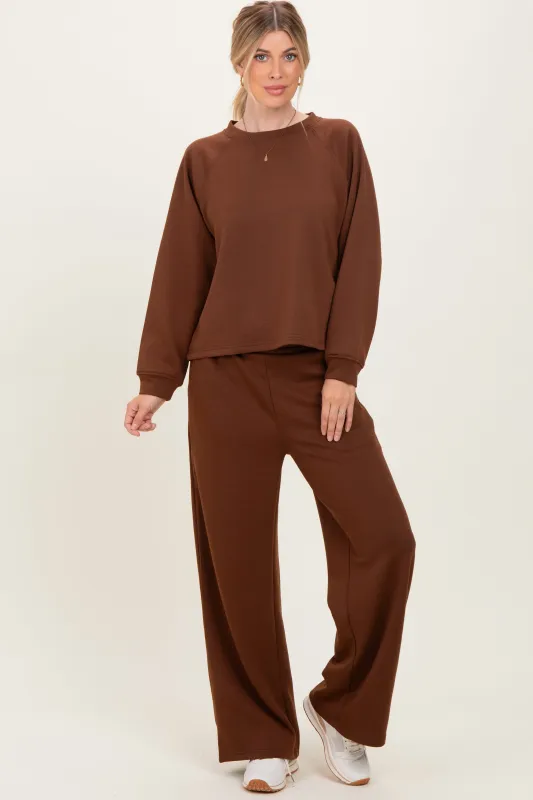 Brown Crewneck Pullover Pant Set sold by Pinkblush