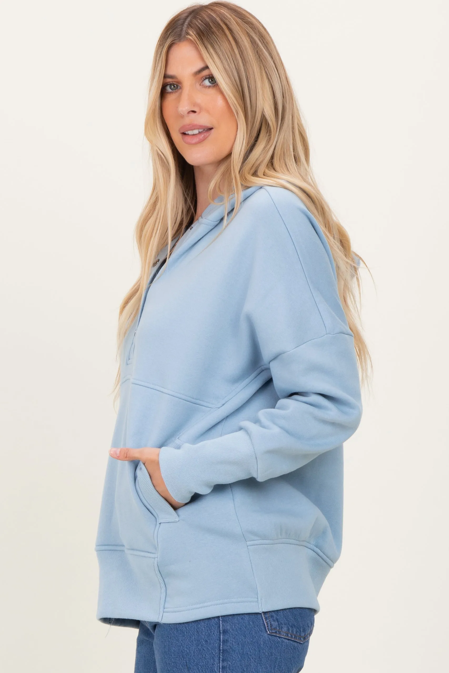 Light Blue Fleece Snap Button Hoodie sold by Pinkblush product image thumbnail 3