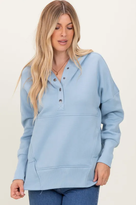 Light Blue Fleece Snap Button Hoodie sold by Pinkblush