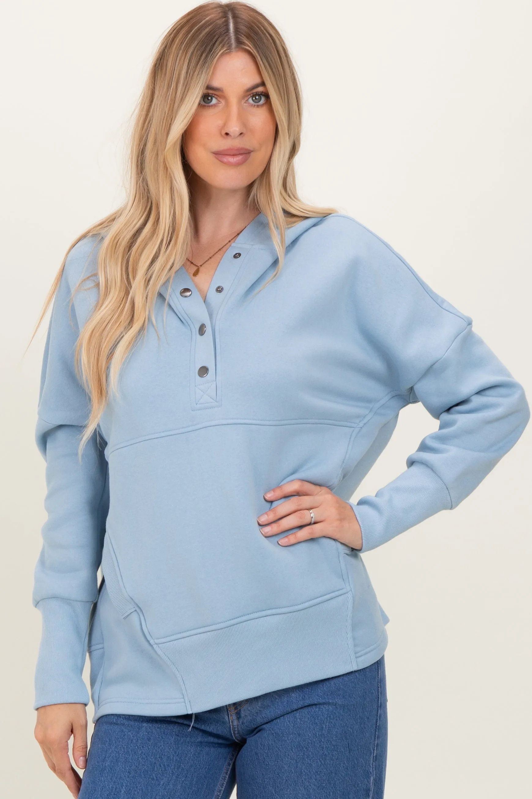 Light Blue Fleece Snap Button Hoodie sold by Pinkblush product image thumbnail 2