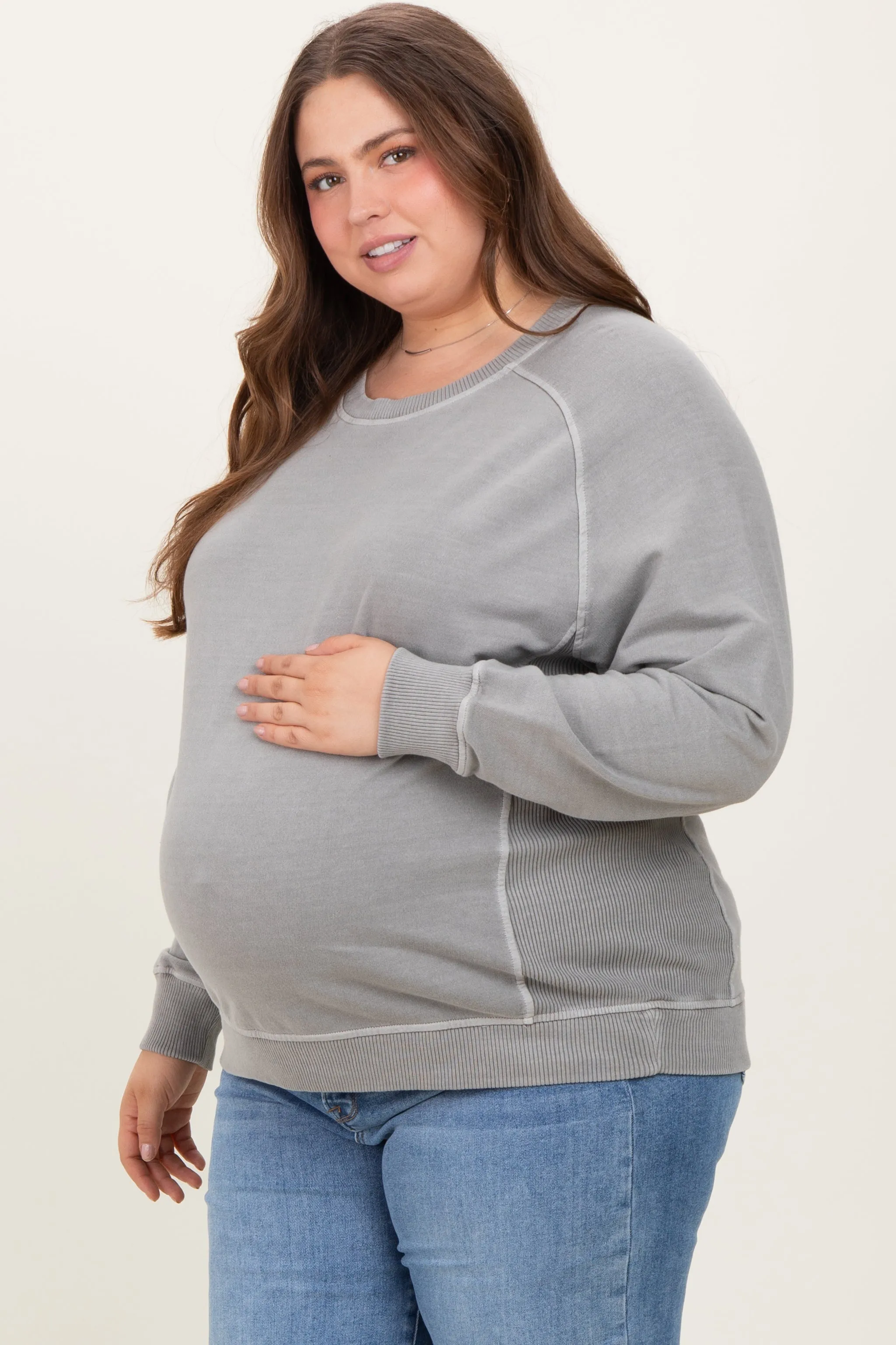 Heather Grey French Terry Vintage Wash Maternity Plus Pullover sold by Pinkblush product image thumbnail 3