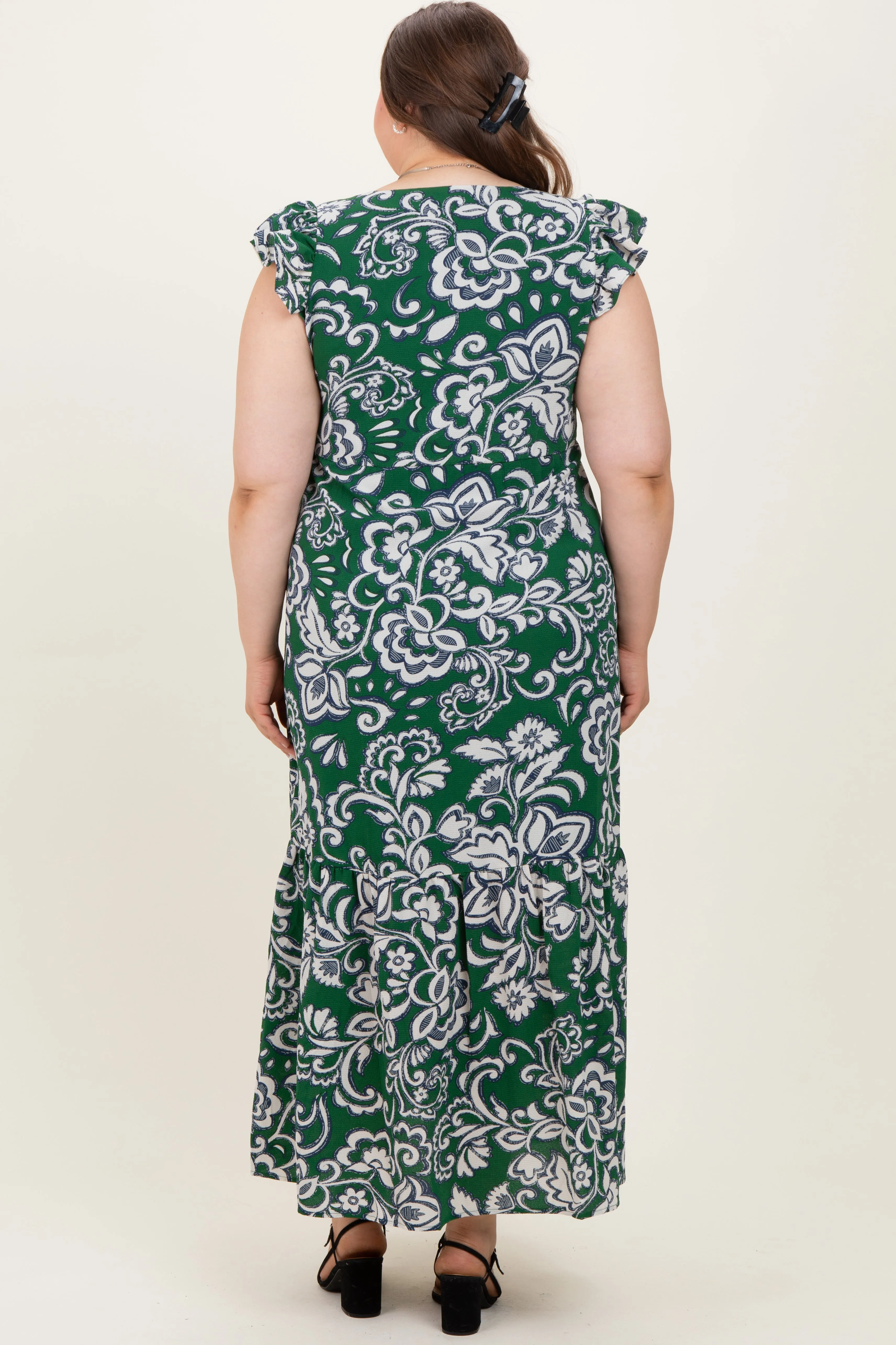 Cream-Green Floral Button Down Plus Maternity Maxi Dress sold by Pinkblush product image thumbnail 4