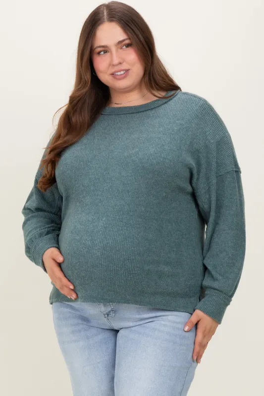 Emerald Green Brushed Ribbed Knit Maternity Plus Pullover sold by Pinkblush