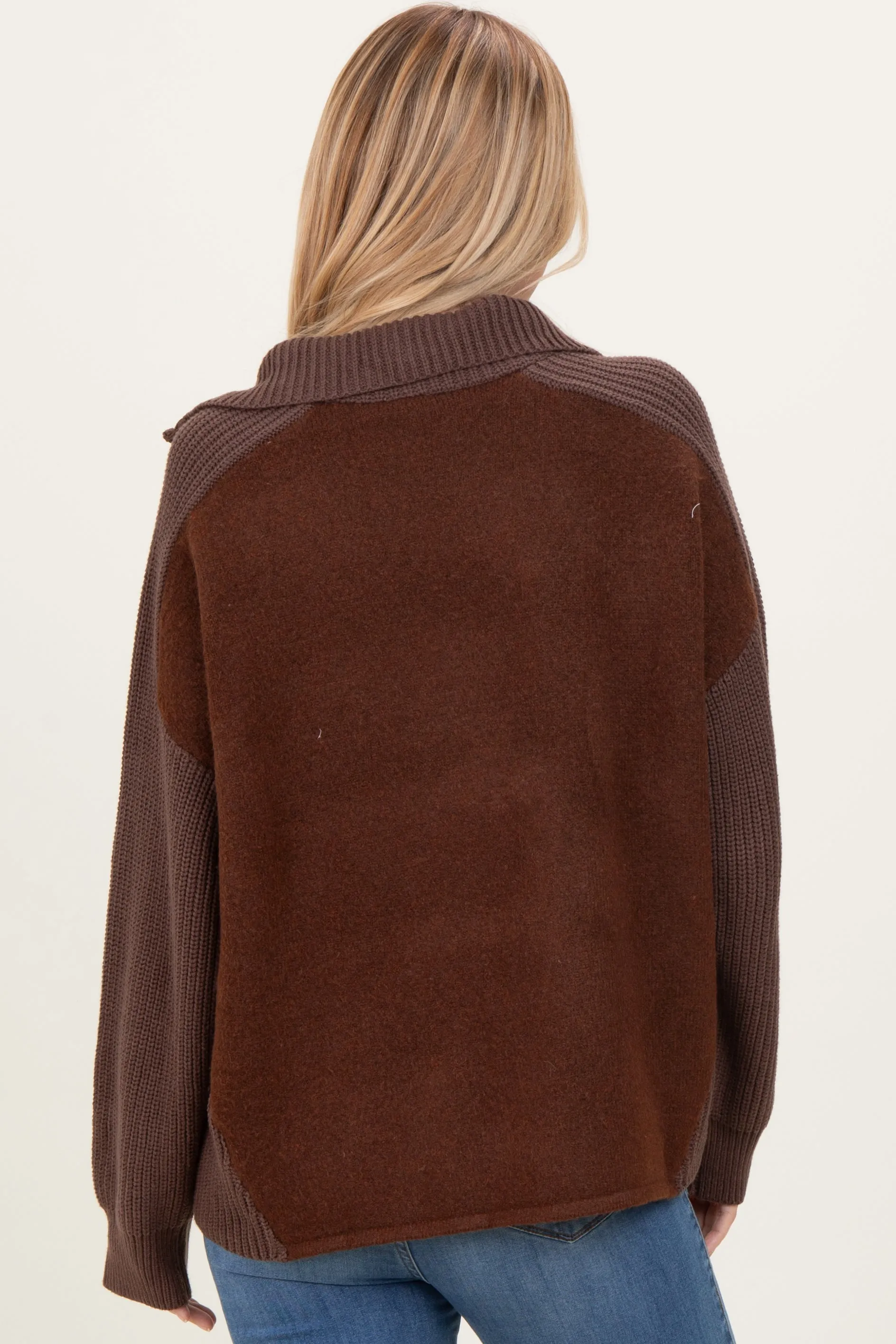 Brown Colorblock Half Zip Pullover Sweater sold by Pinkblush product image thumbnail 4