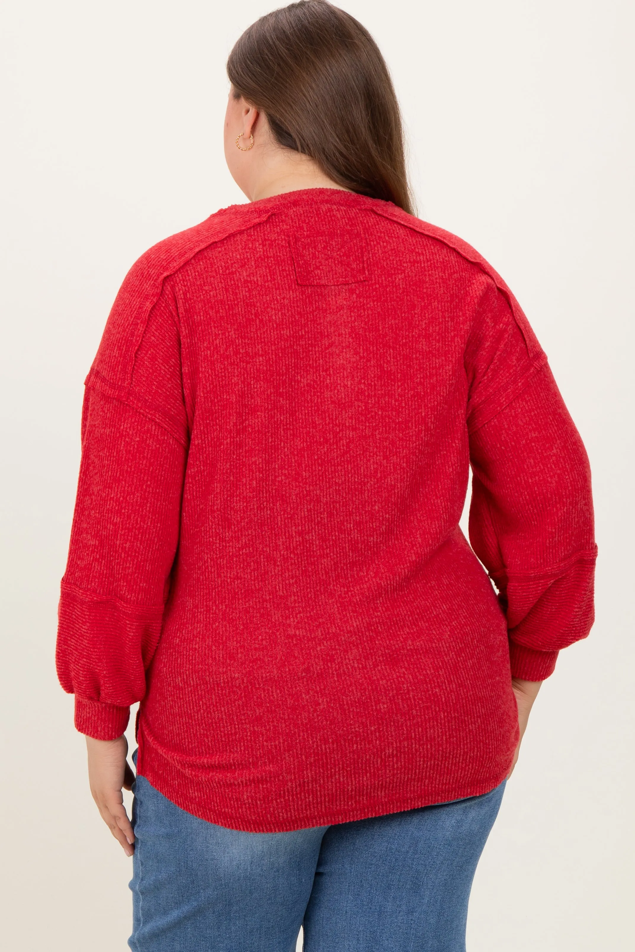 Red Oversized Ribbed Knit Henley Maternity Plus Sweater sold by Pinkblush product image thumbnail 4