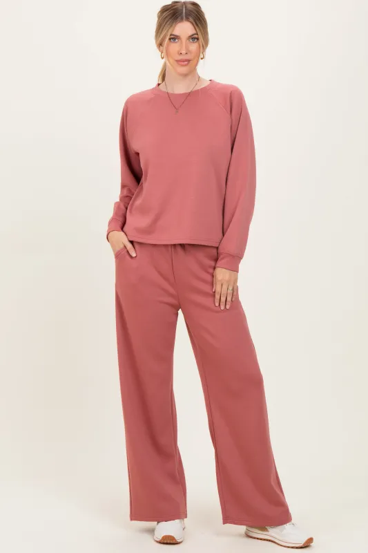 Mauve Crewneck Pullover Pant Set sold by Pinkblush