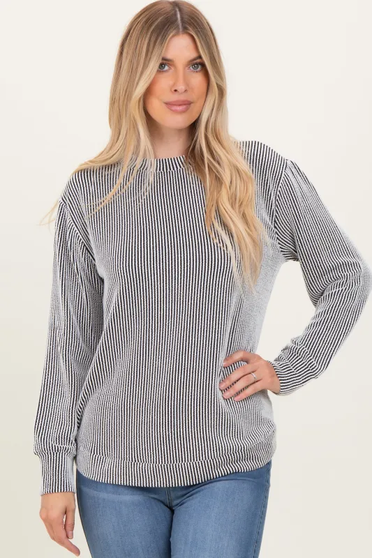 White Textured Rib Crew Neck Long Sleeve sold by Pinkblush