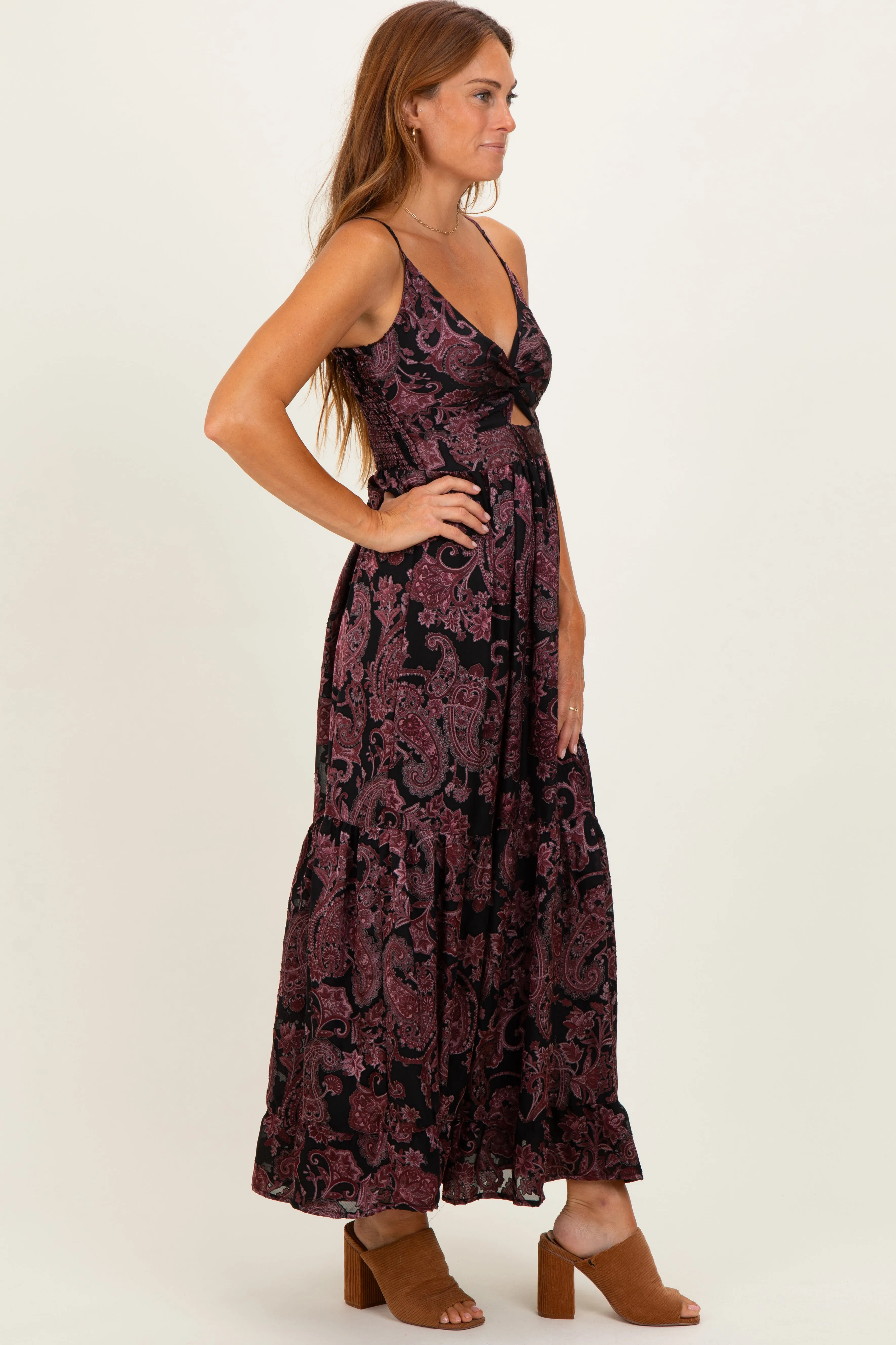 Black Paisley Sleeveless Twist Front Maxi Dress sold by Pinkblush product image thumbnail 3