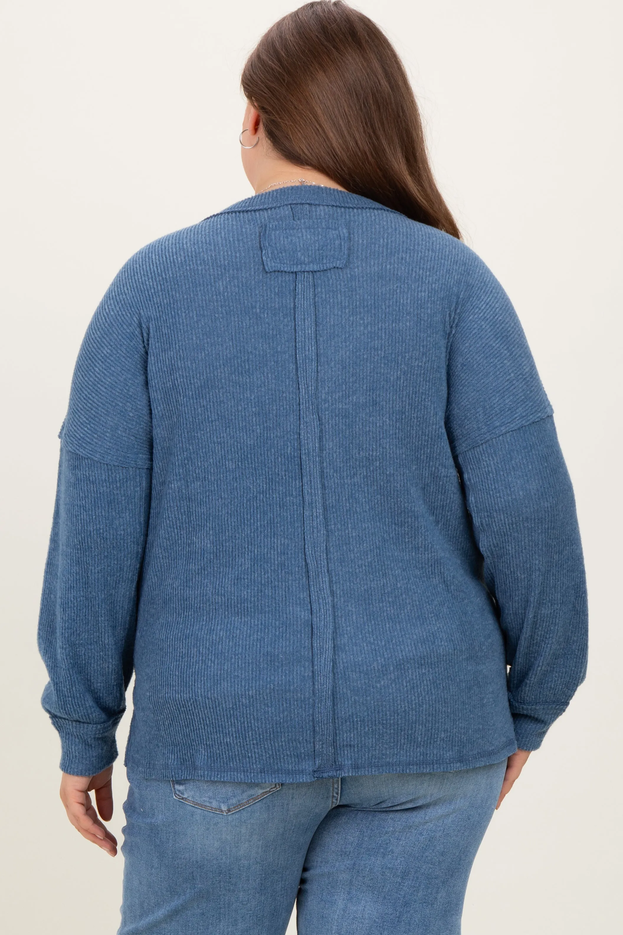 Blue Brushed Ribbed Knit Maternity Plus Pullover sold by Pinkblush product image thumbnail 3