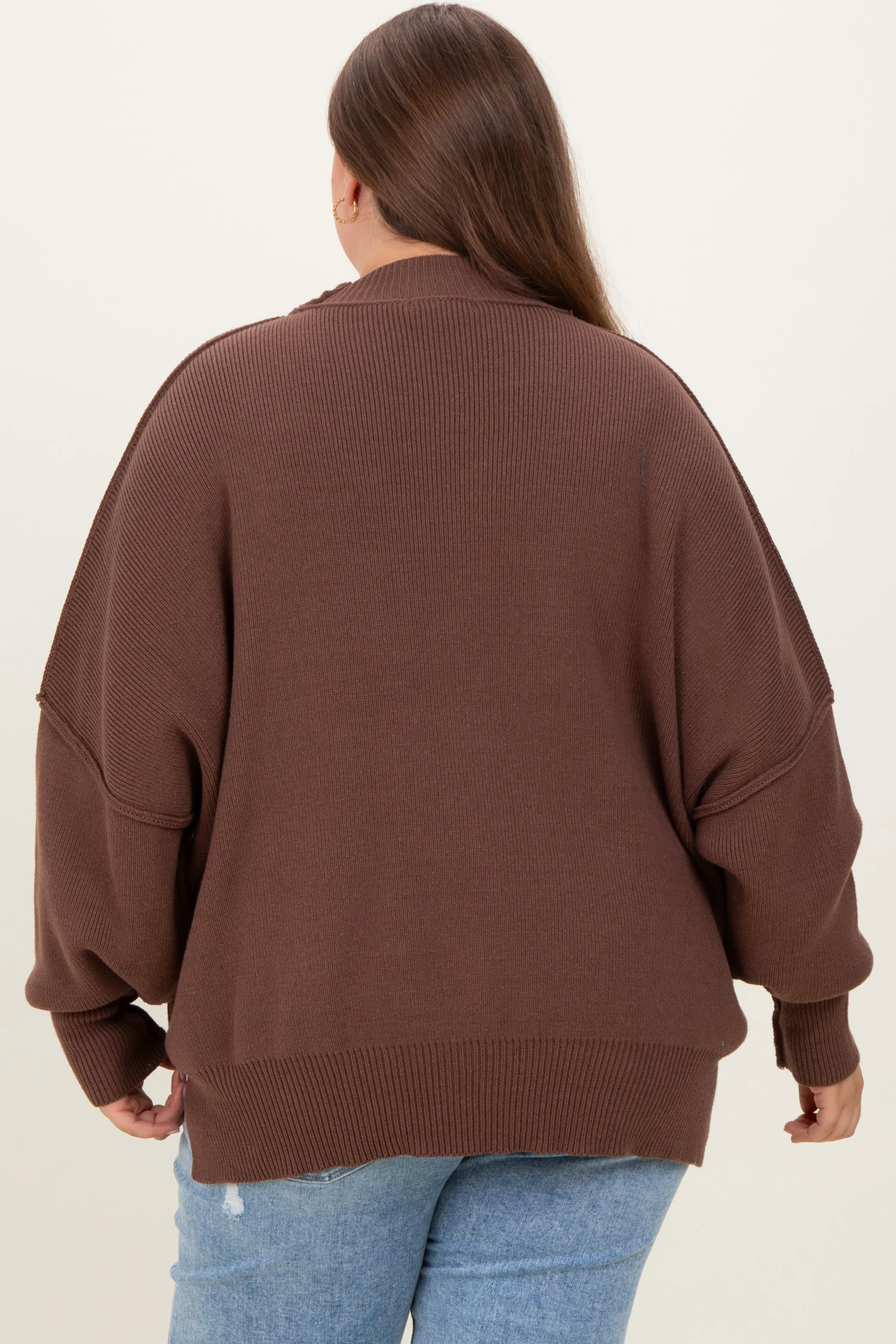 Brown Mock Neck Exposed Seam Maternity Sweater sold by Pinkblush product image thumbnail 3