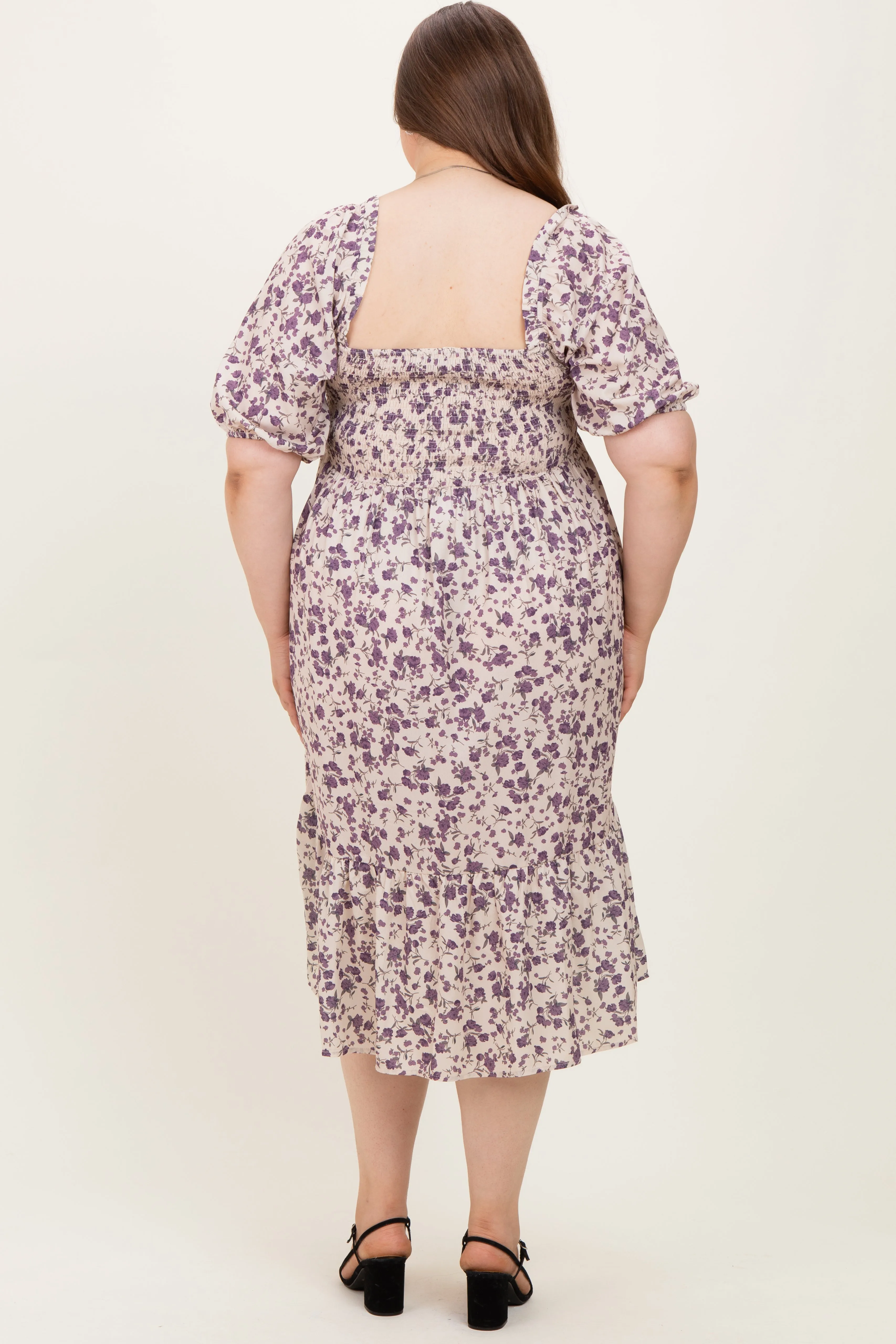 Cream Floral Smocked Maternity Plus Midi Dress sold by Pinkblush product image thumbnail 4