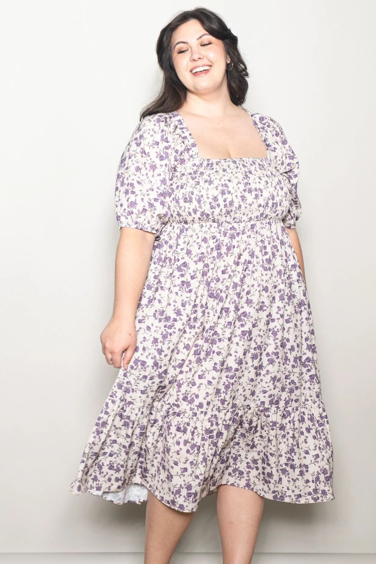 Cream Floral Smocked Maternity Plus Midi Dress sold by Pinkblush product image thumbnail 5