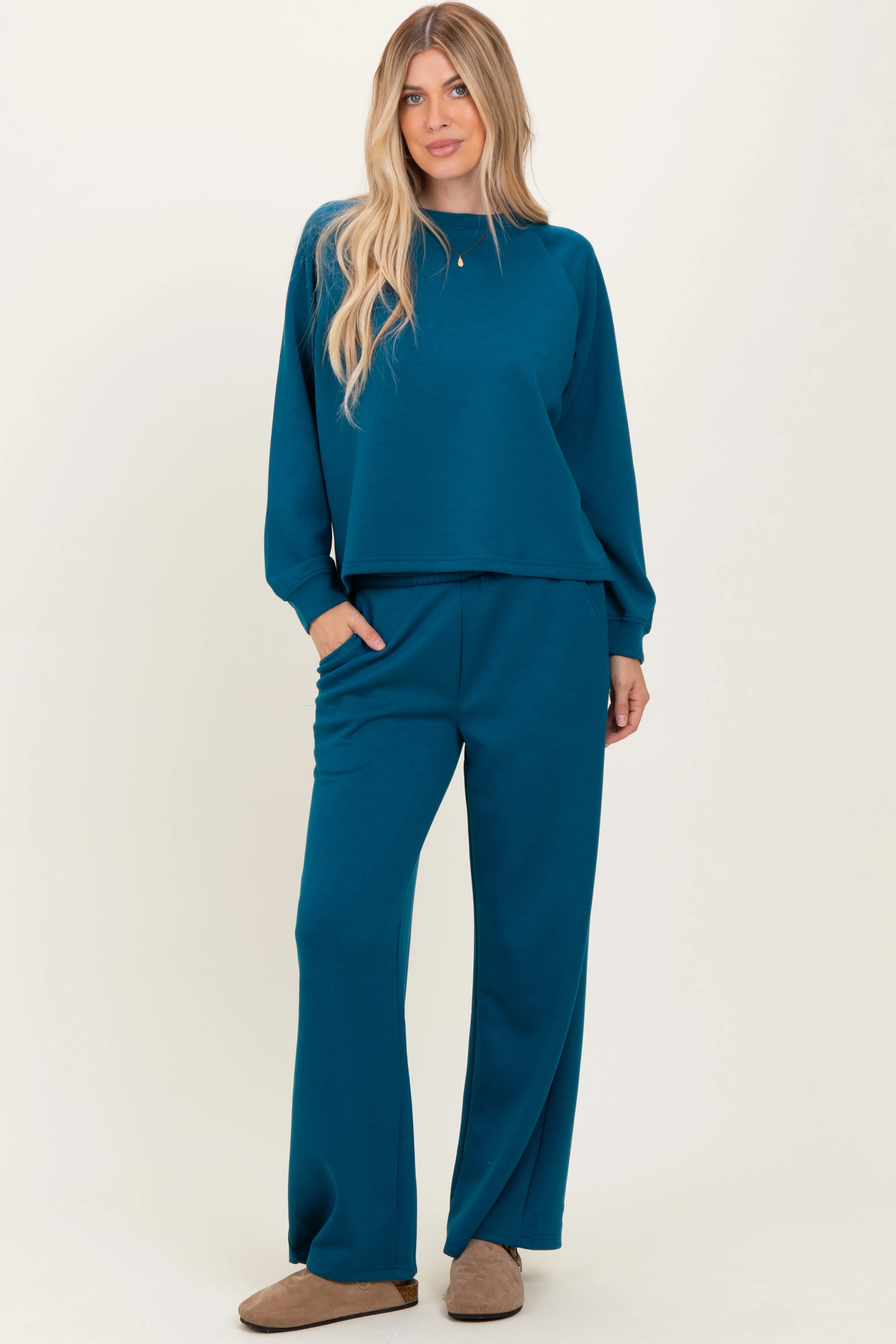 Deep Teal Crewneck Pullover Pant Set sold by Pinkblush product image thumbnail 2
