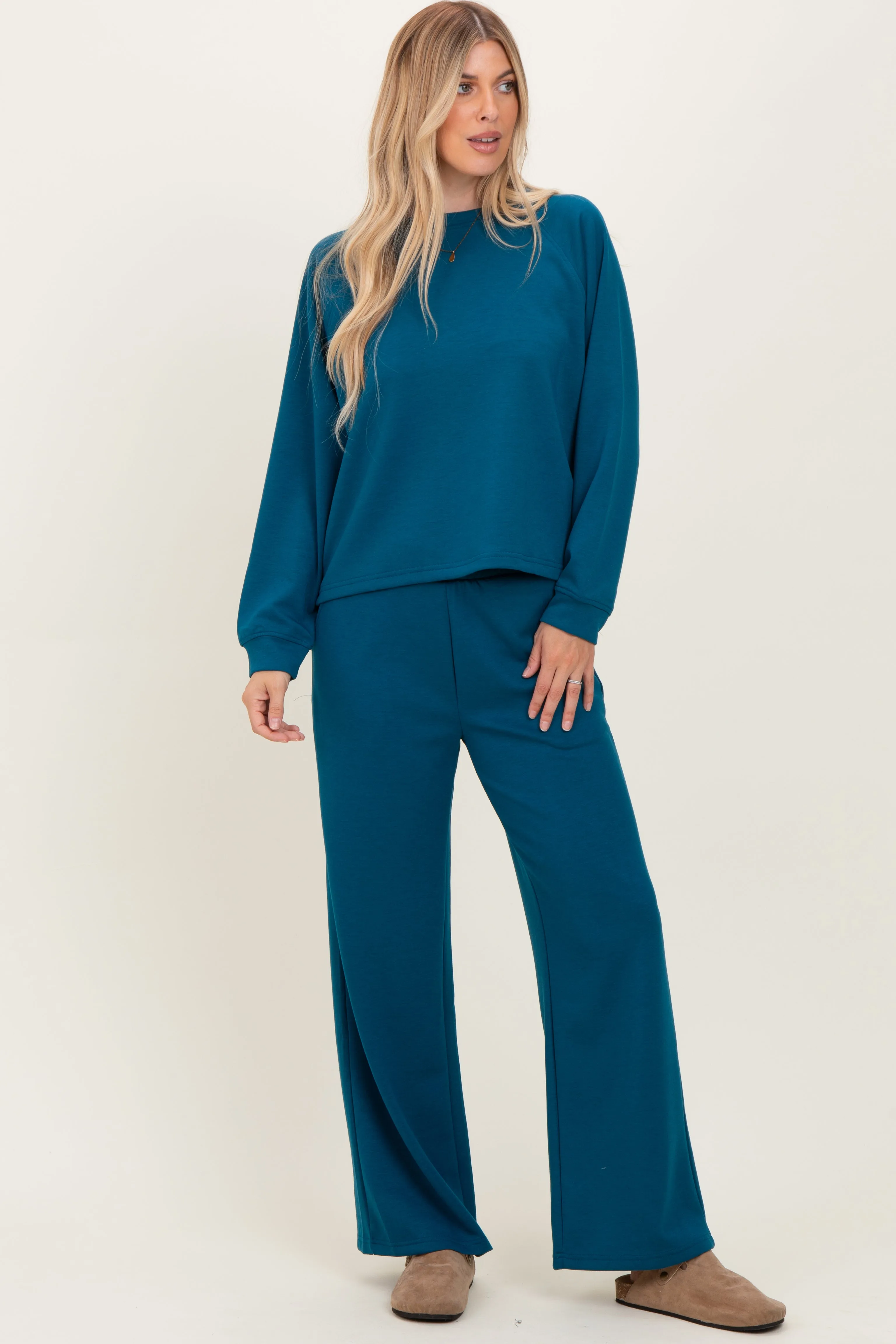 Deep Teal Crewneck Pullover Pant Set sold by Pinkblush