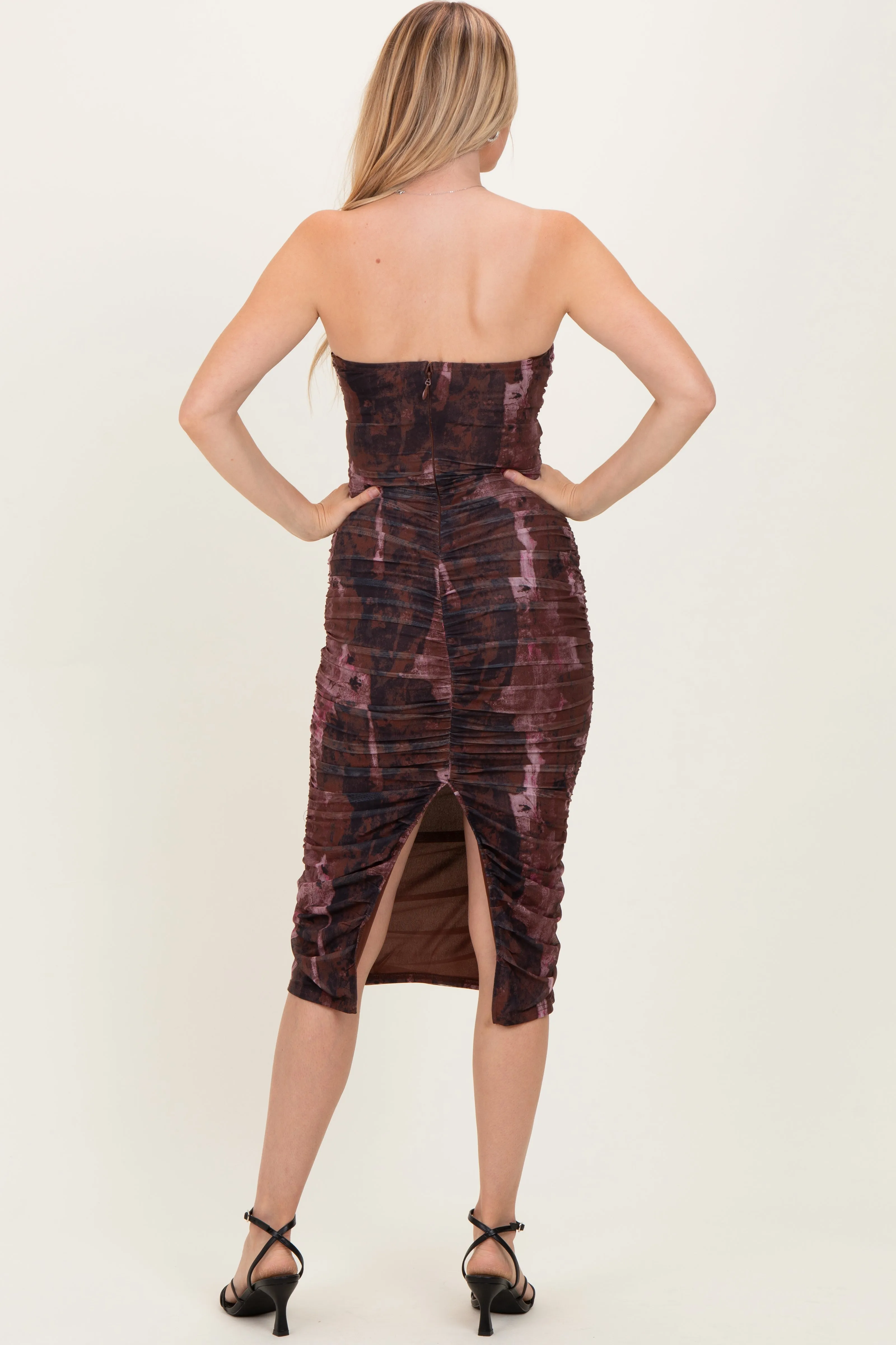 Pink Brown Tube Ruching Midi Dress sold by Pinkblush product image thumbnail 4