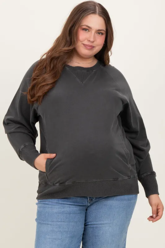 Charcoal Vintage Wash French Terry Maternity Plus Pullover made by Zenana Outfitters