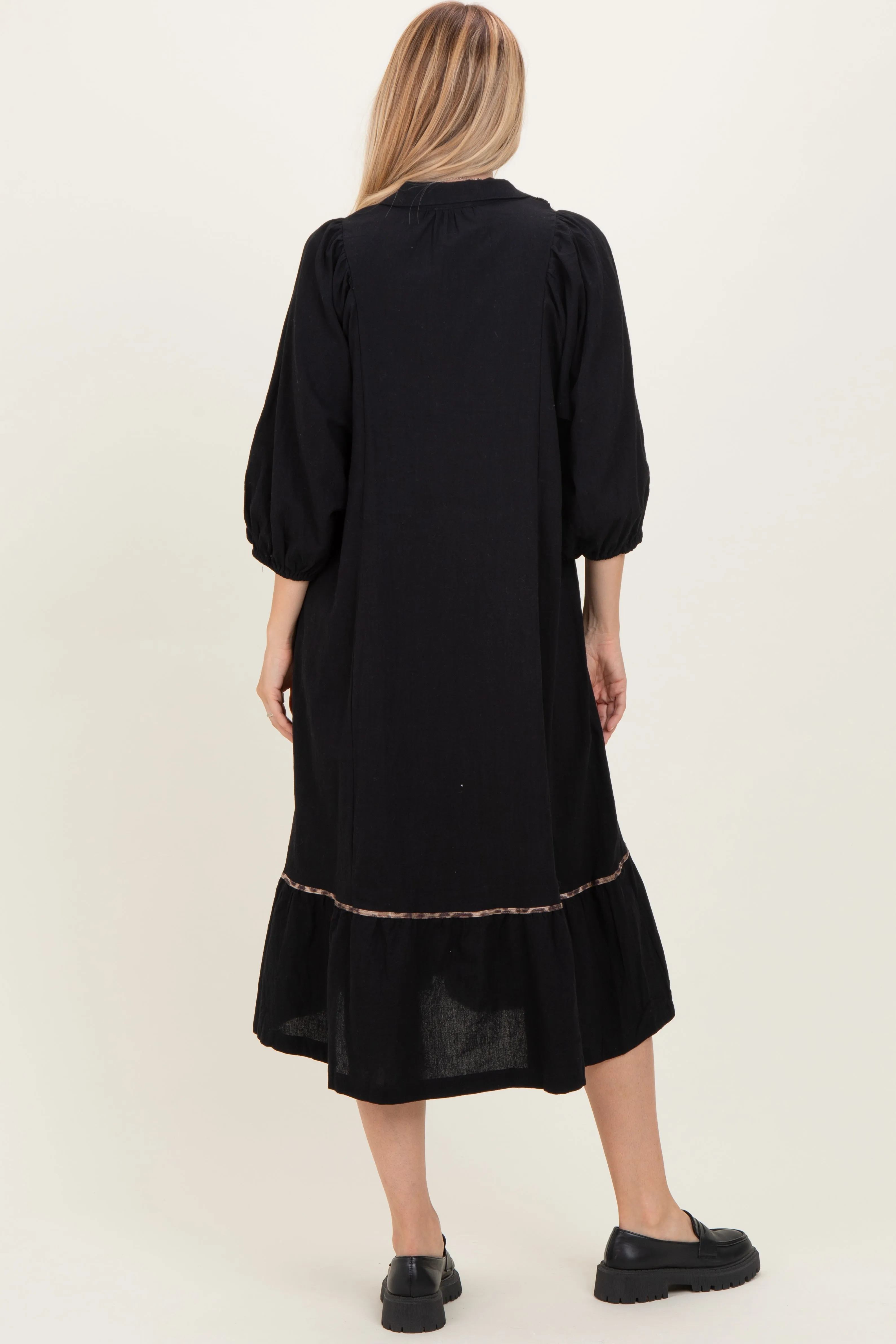 Black V-Neck Contrast Trim 3/4 Sleeve Midi Dress sold by Pinkblush product image thumbnail 3