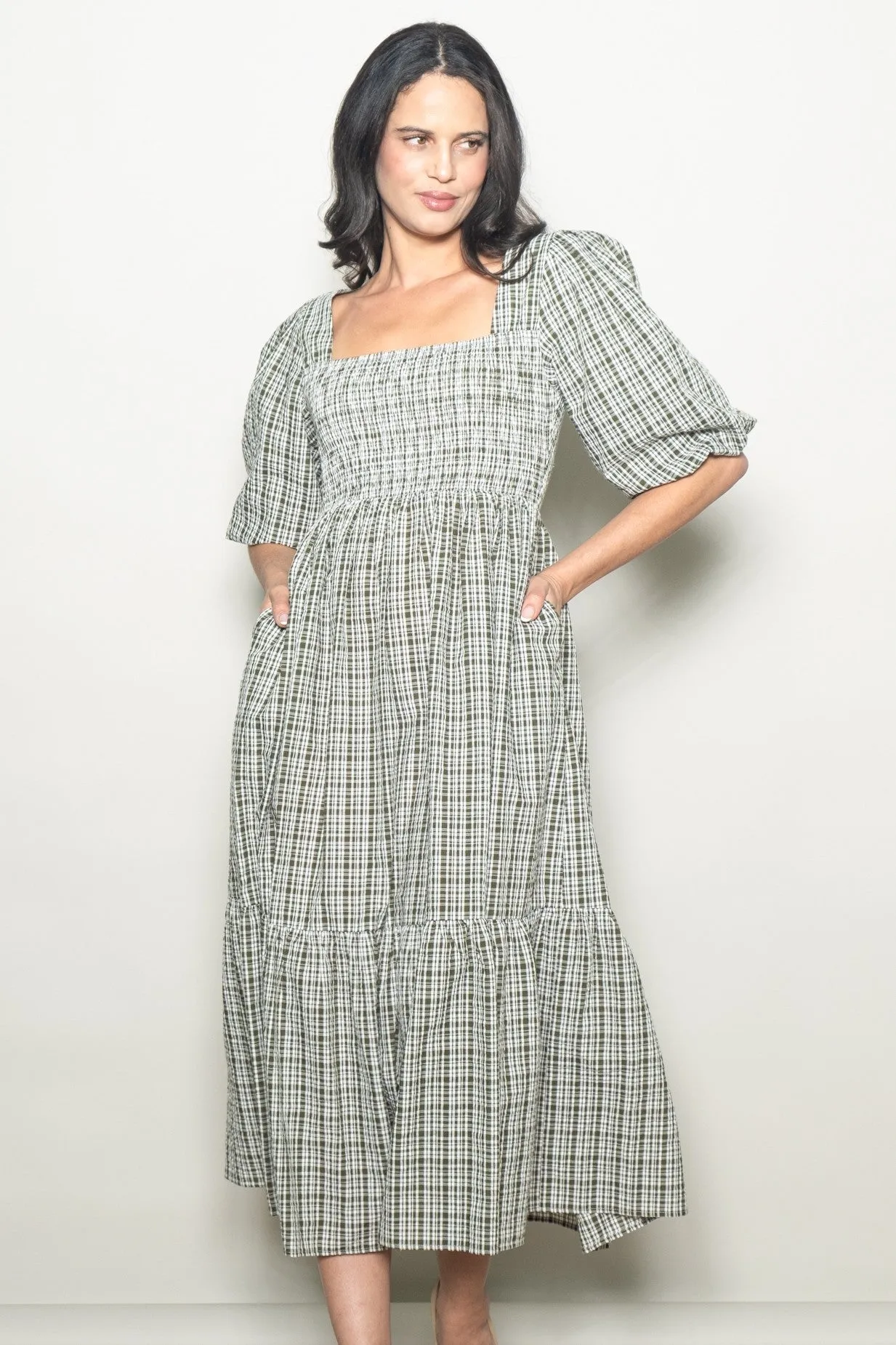 Sage Plaid Bubble Sleeve Dress sold by Pinkblush product image thumbnail 2
