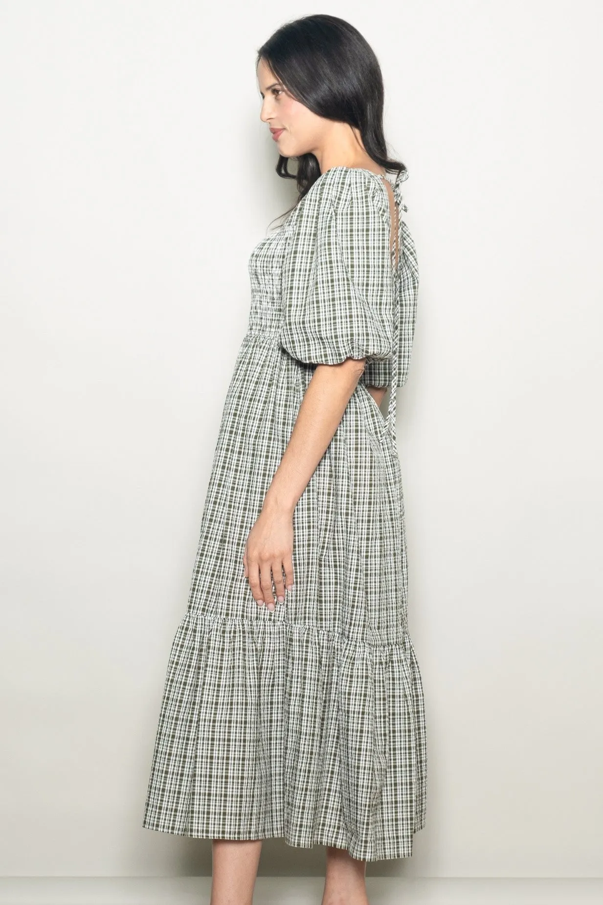 Sage Plaid Bubble Sleeve Dress sold by Pinkblush product image thumbnail 3