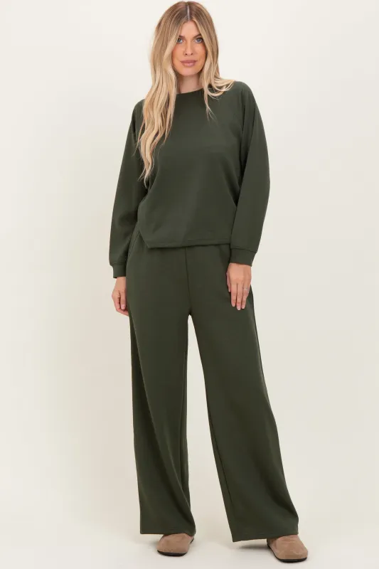 Olive Crewneck Pullover Pant Set sold by Pinkblush
