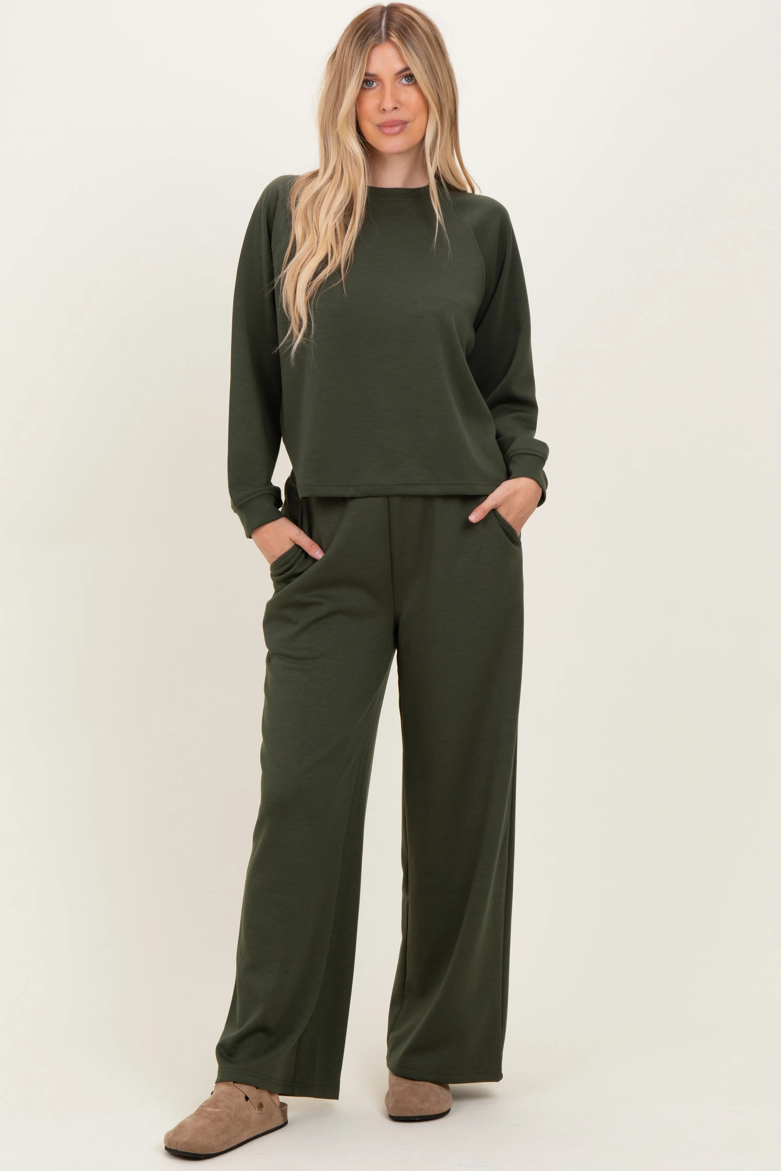 Olive Crewneck Pullover Pant Set sold by Pinkblush product image thumbnail 2