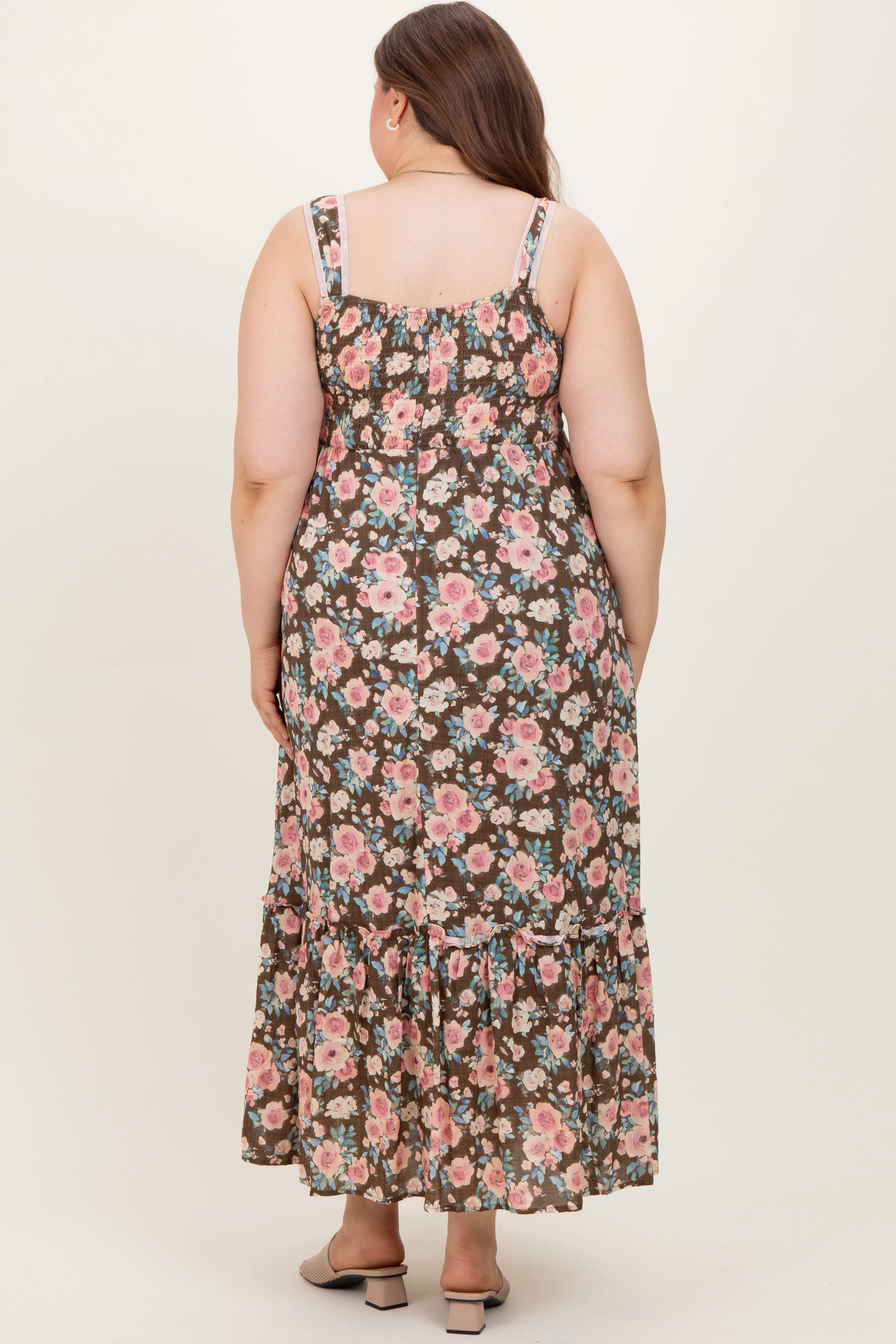 Mocha Pink Plus Textured Light Weight Straps Maternity Midi Dress sold by Pinkblush product image thumbnail 4