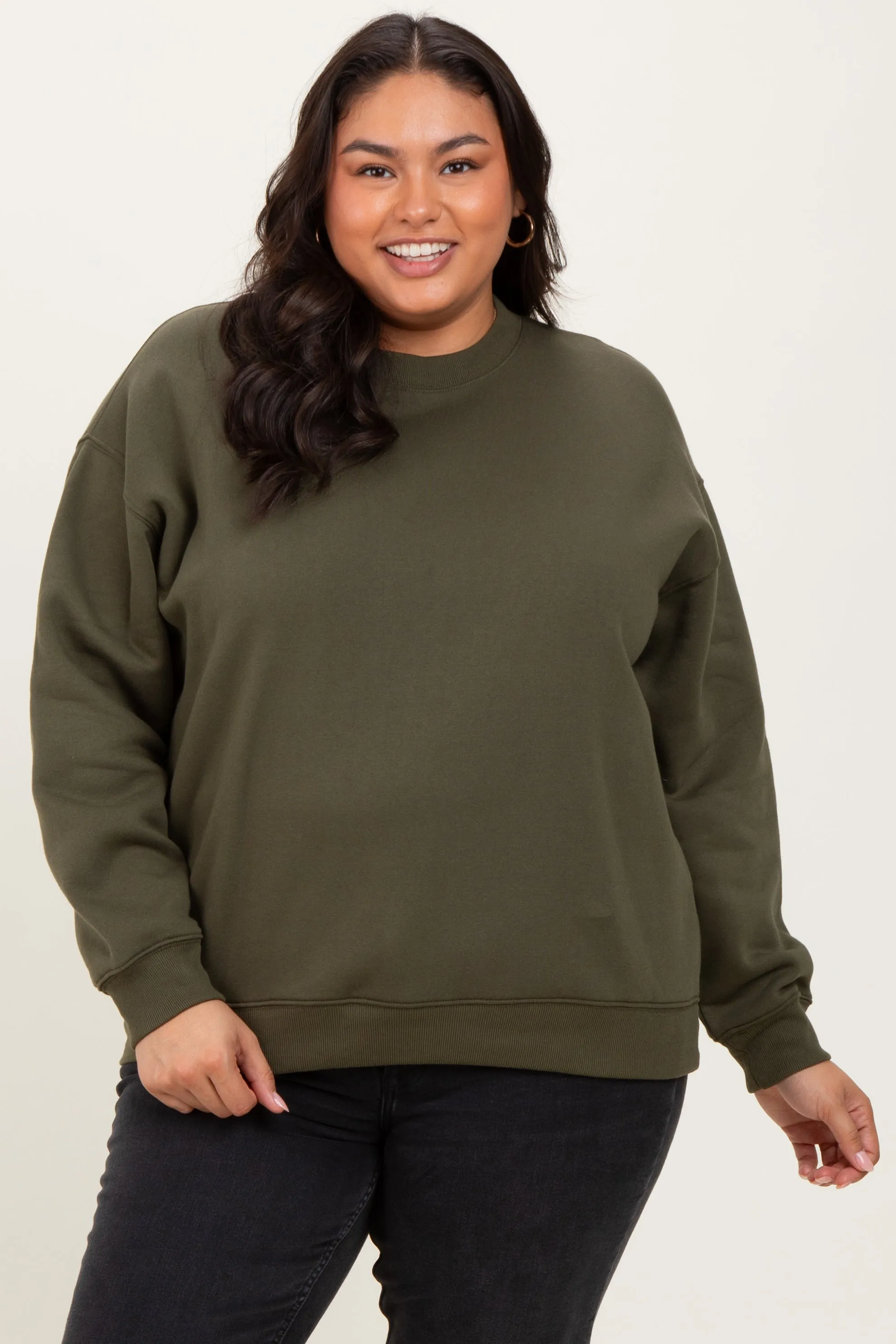 Olive Basic Fleece Crewneck Maternity Sweatshirt sold by Pinkblush product image thumbnail 4