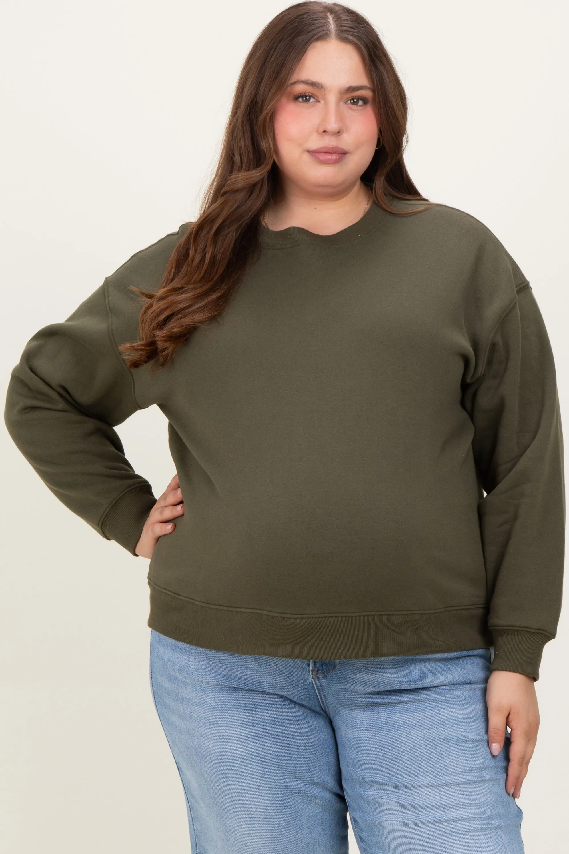 Olive Basic Fleece Crewneck Maternity Sweatshirt sold by Pinkblush product image thumbnail 2