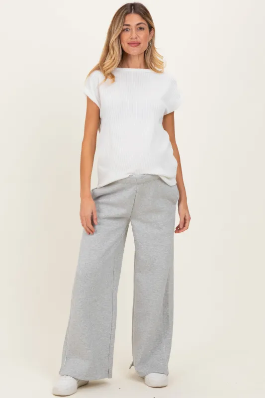 Heather Grey Fleece Wide Leg Maternity Sweatpants sold by Pinkblush