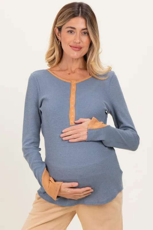Blue Colorblock Snap Button Maternity Henley sold by Pinkblush