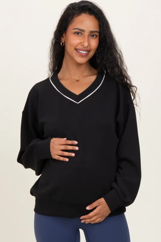 Black V-Neck Maternity Sweatshirt sold by Pinkblush