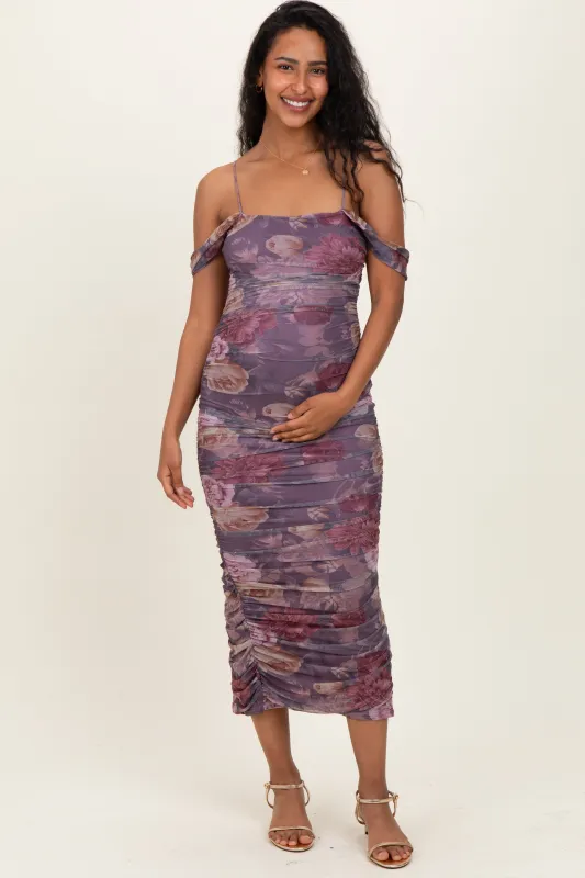 Lavender Floral Ruched Midi Maternity Dress sold by Pinkblush