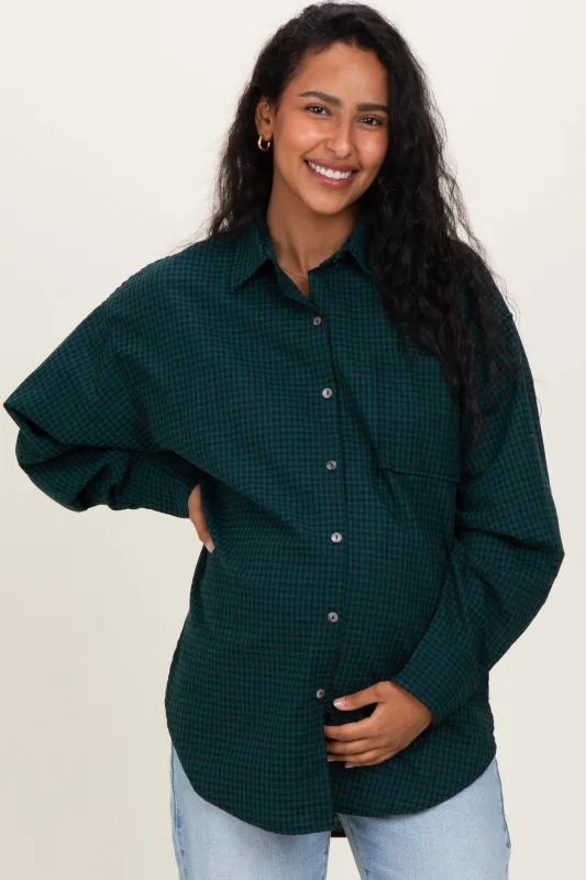 Forest Green Plaid Linen Blend Maternity Button Down Shirt sold by Pinkblush