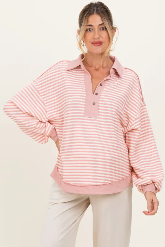 Mauve Striped Oversized Collared Pullover Maternity Top sold by Pinkblush