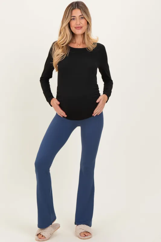 Navy Fold Over Waistband Maternity Flared Pants sold by Pinkblush
