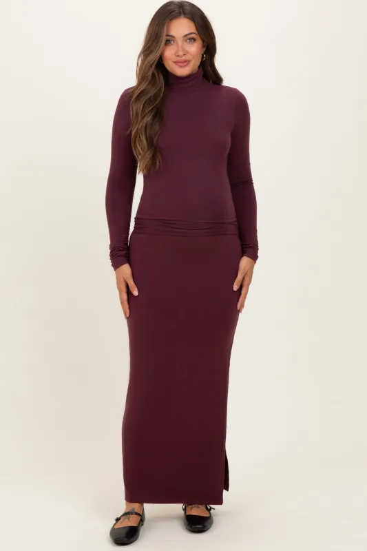 Burgundy Turtleneck Top Maxi Skirt Maternity Set sold by Pinkblush