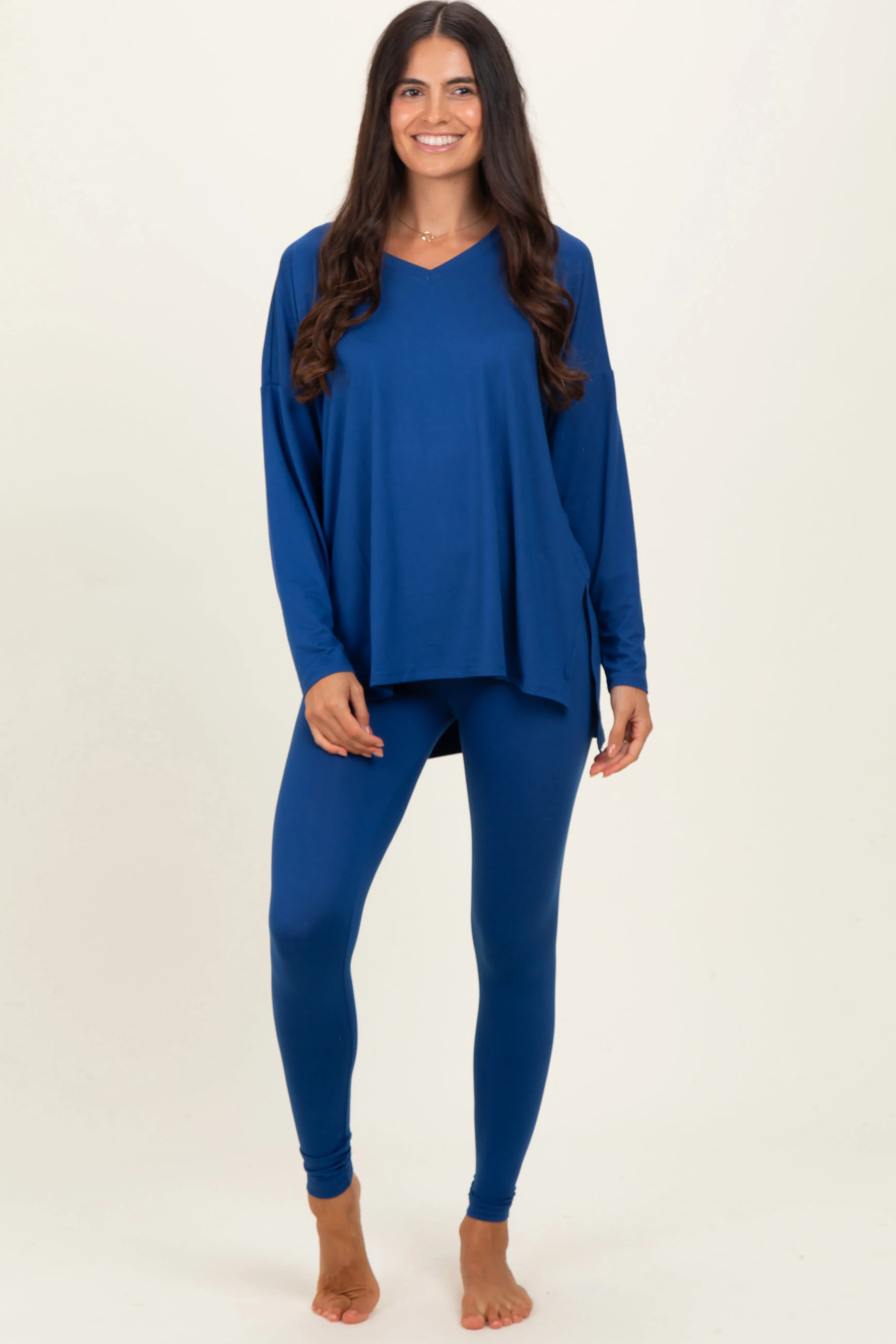 Navy Brushed Knit Oversized Top and Legging Set sold by Pinkblush