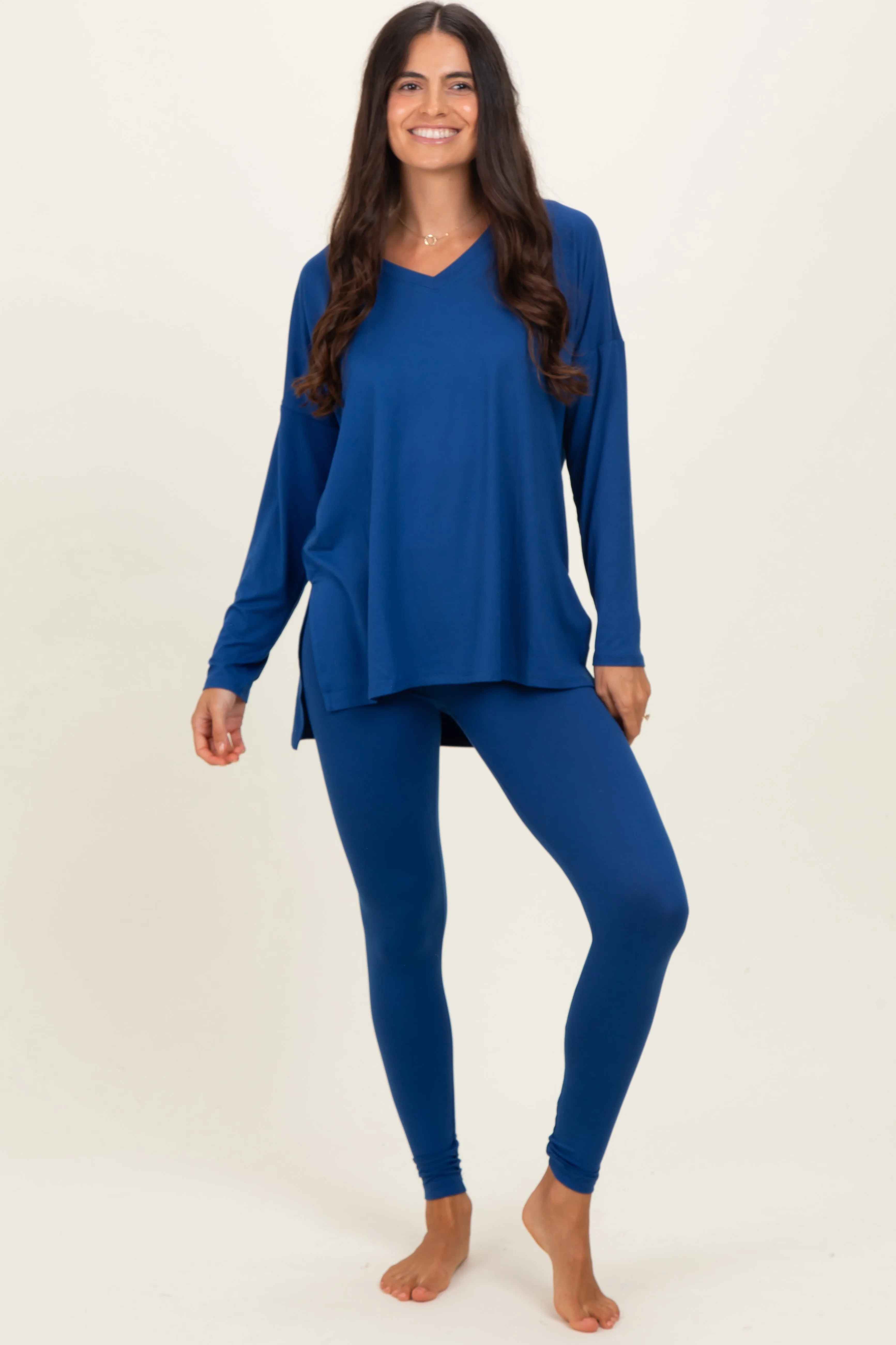 Navy Brushed Knit Oversized Top and Legging Set sold by Pinkblush product image thumbnail 2