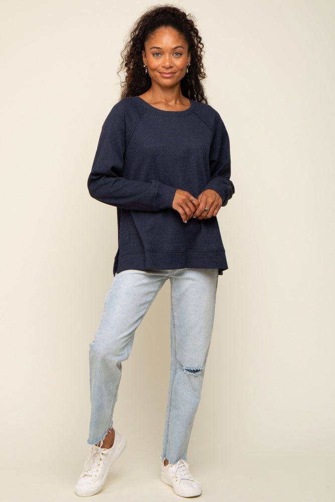 Navy Oversized Waffle Knit Long Sleeve Top sold by Pinkblush product image thumbnail 4