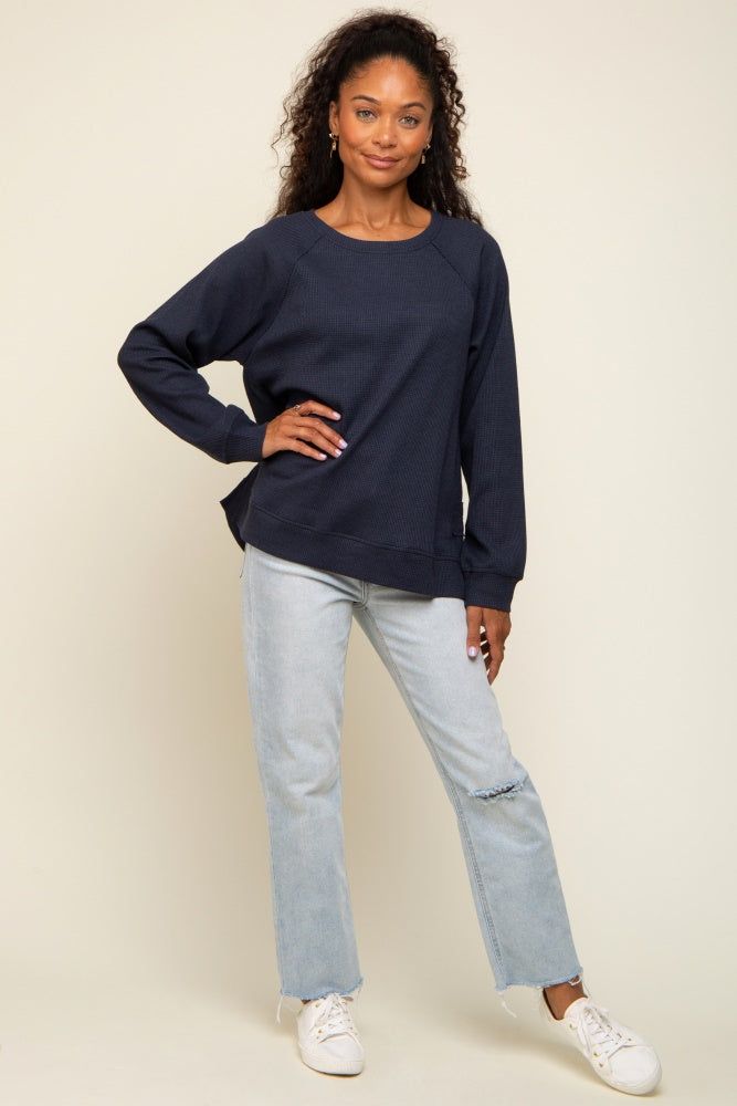 Navy Oversized Waffle Knit Long Sleeve Top sold by Pinkblush product image thumbnail 5