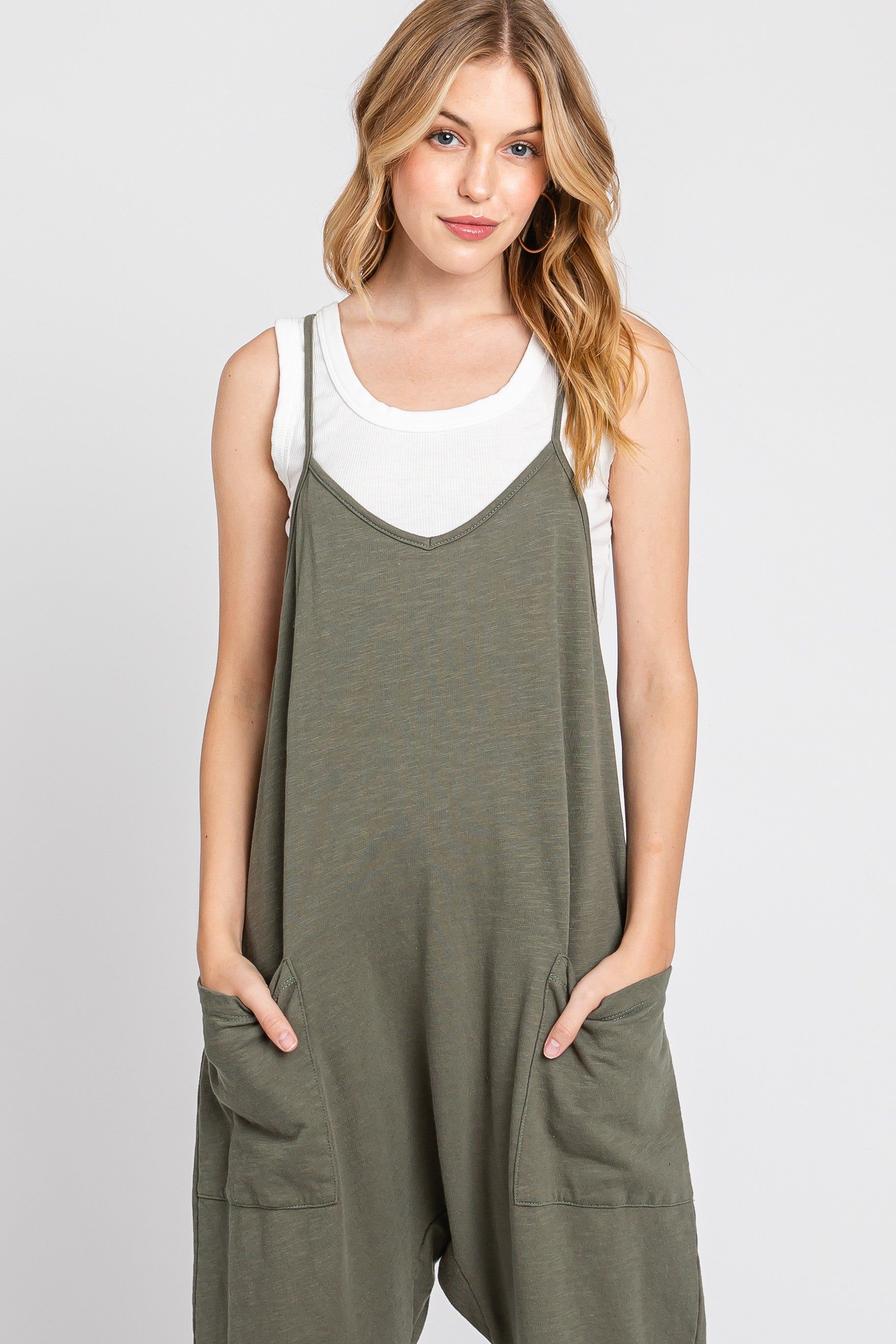 Olive Knit Front Pocket Overall sold by Pinkblush product image thumbnail 4