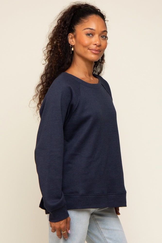 Navy Oversized Waffle Knit Long Sleeve Top sold by Pinkblush product image thumbnail 2