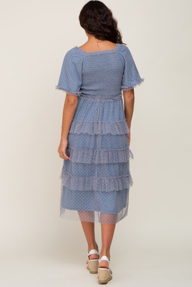 Blue Dot Smocked Ruffle Tiered Maternity Midi Dress sold by Pinkblush product image thumbnail 3