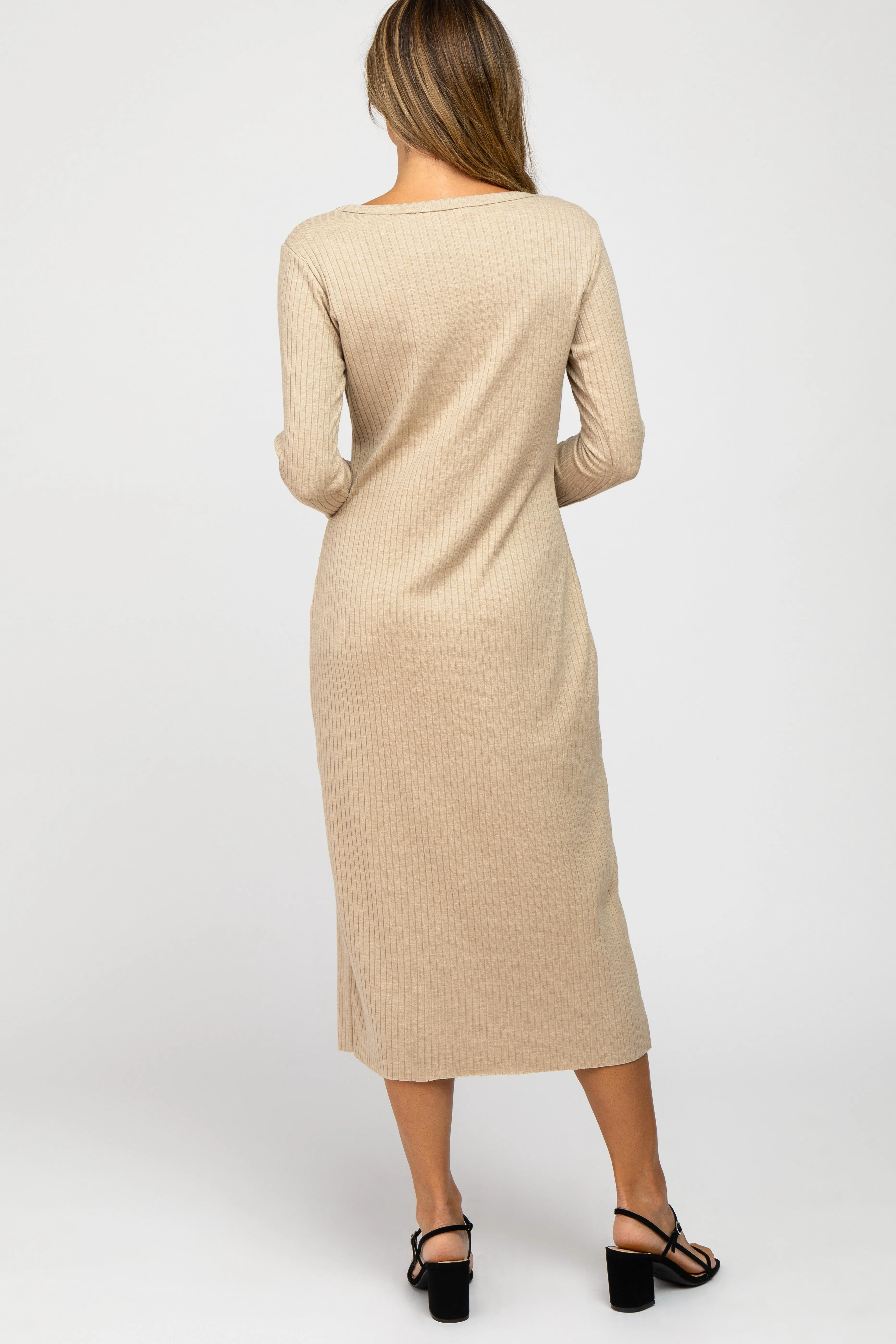 Beige Ribbed Button Front Midi Cardigan Dress sold by Pinkblush product image thumbnail 4