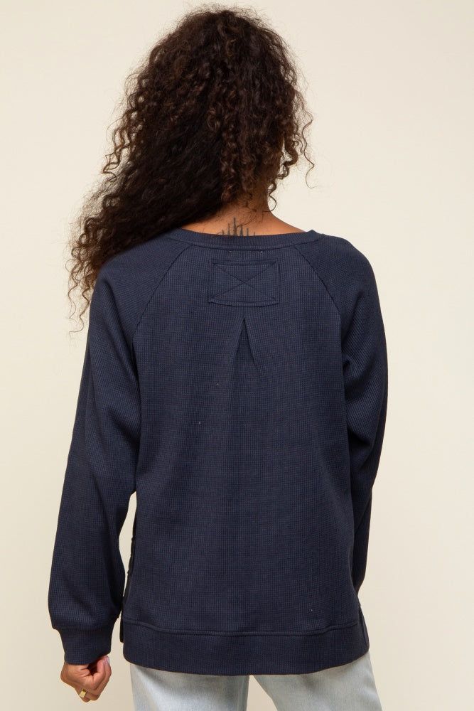 Navy Oversized Waffle Knit Long Sleeve Top sold by Pinkblush product image thumbnail 3