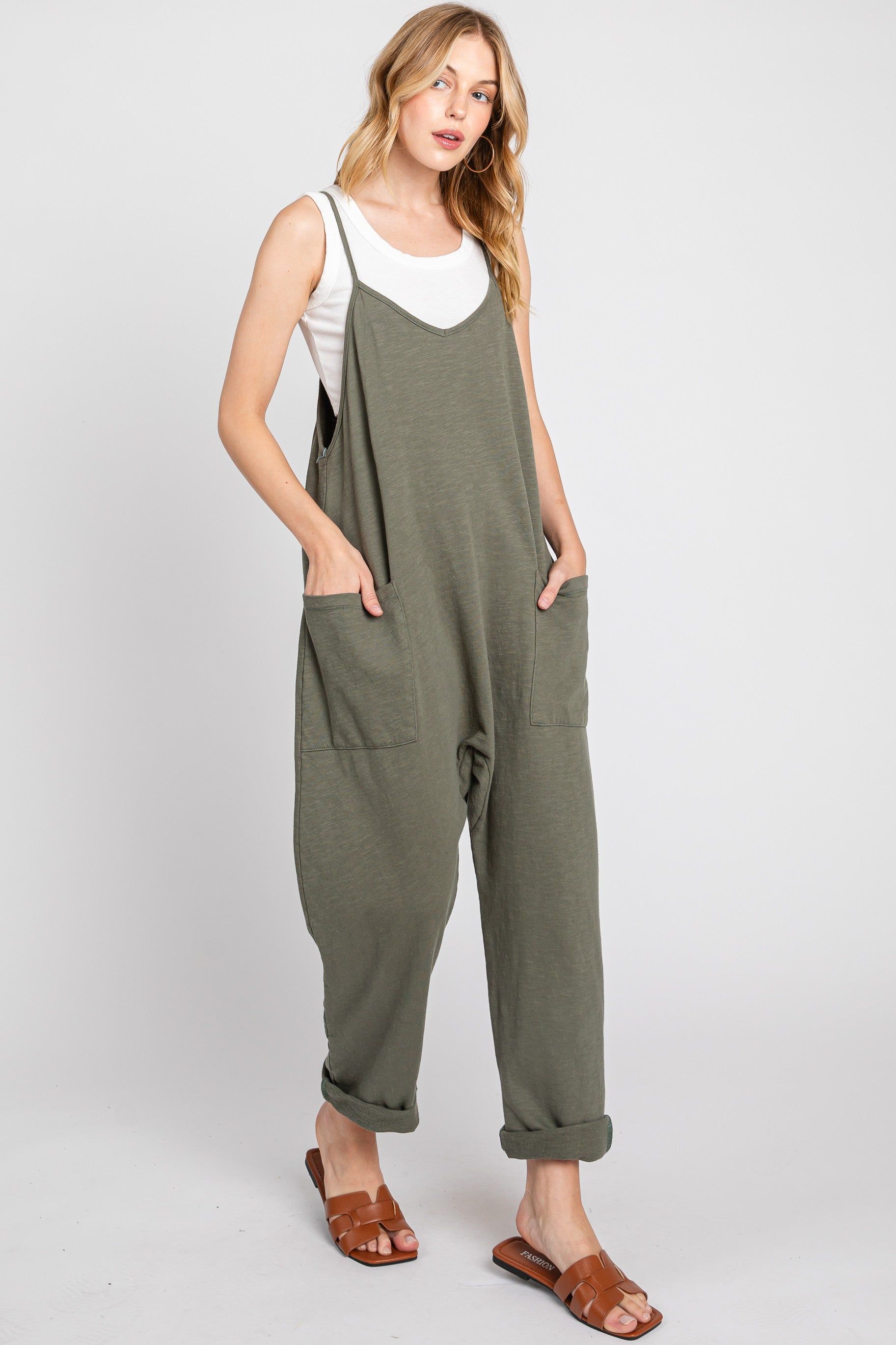Olive Knit Front Pocket Overall sold by Pinkblush product image thumbnail 2