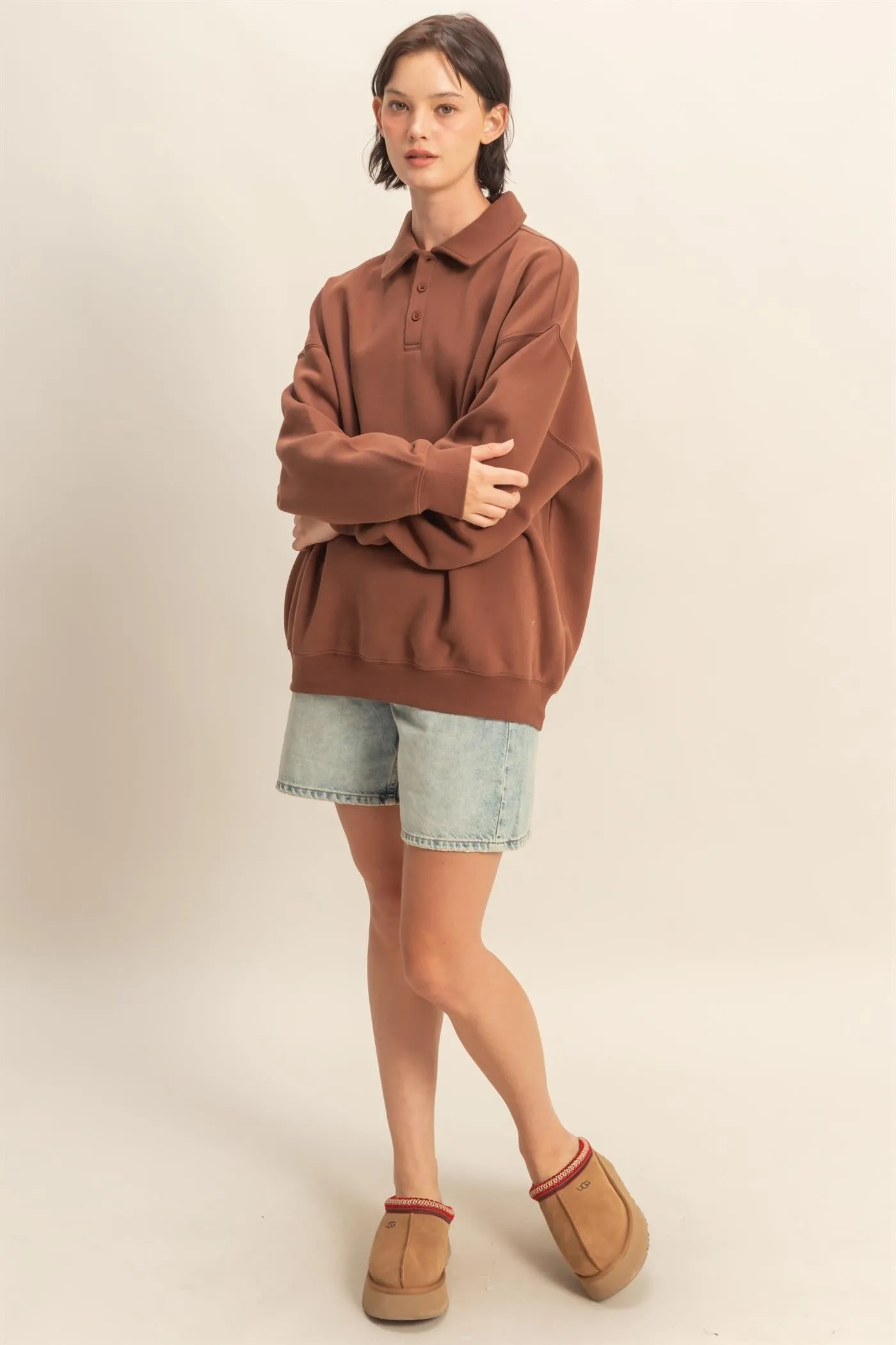 Brown Oversized Polo Pullover sold by Pinkblush product image thumbnail 4